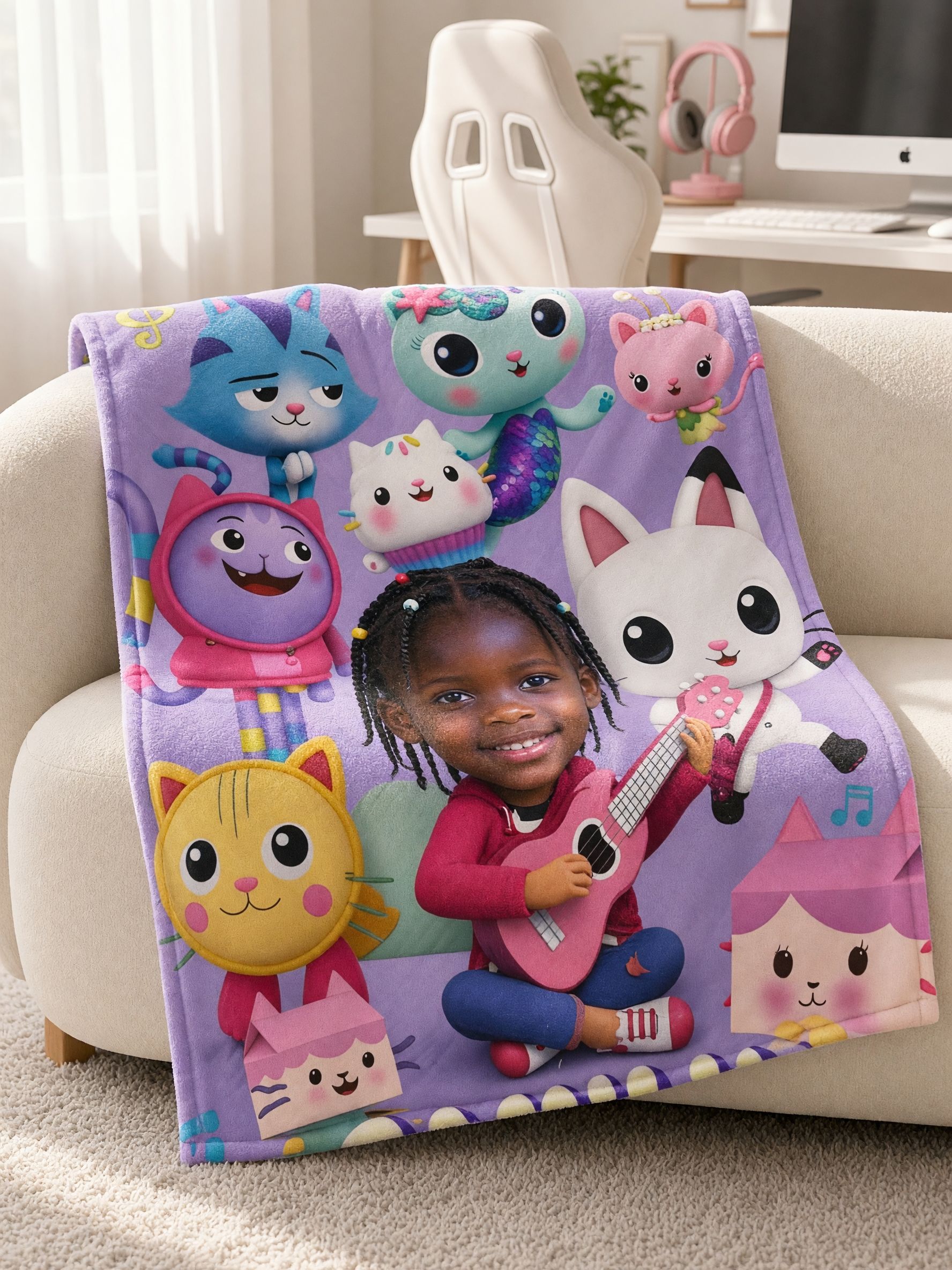 Custom Photo Face Blanket Soft Flannel Cartoon Throw Anti-Pilling Fleece Personalized Keepsake Gift for Kids