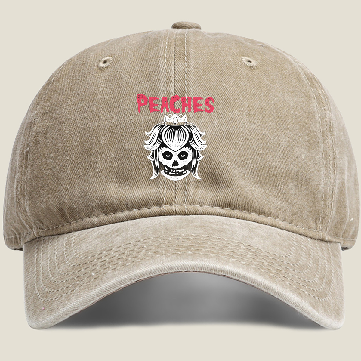 Peaches: Skull Princess Design - Washed Denim - Baseball Cap