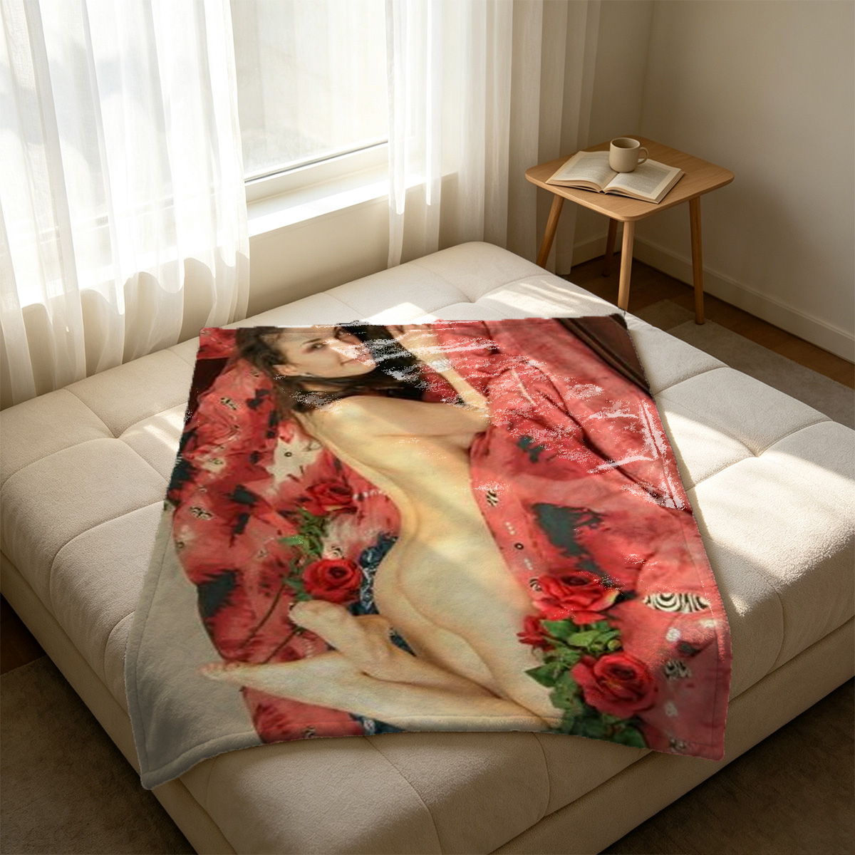 Japanese Model in Striped Bikini Portrait - Blanket