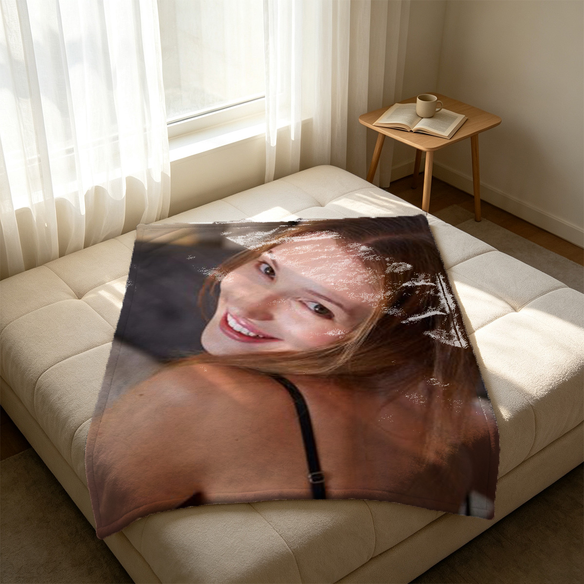 Blonde Woman in White Lingerie Stretching in Armchair - Blanket
