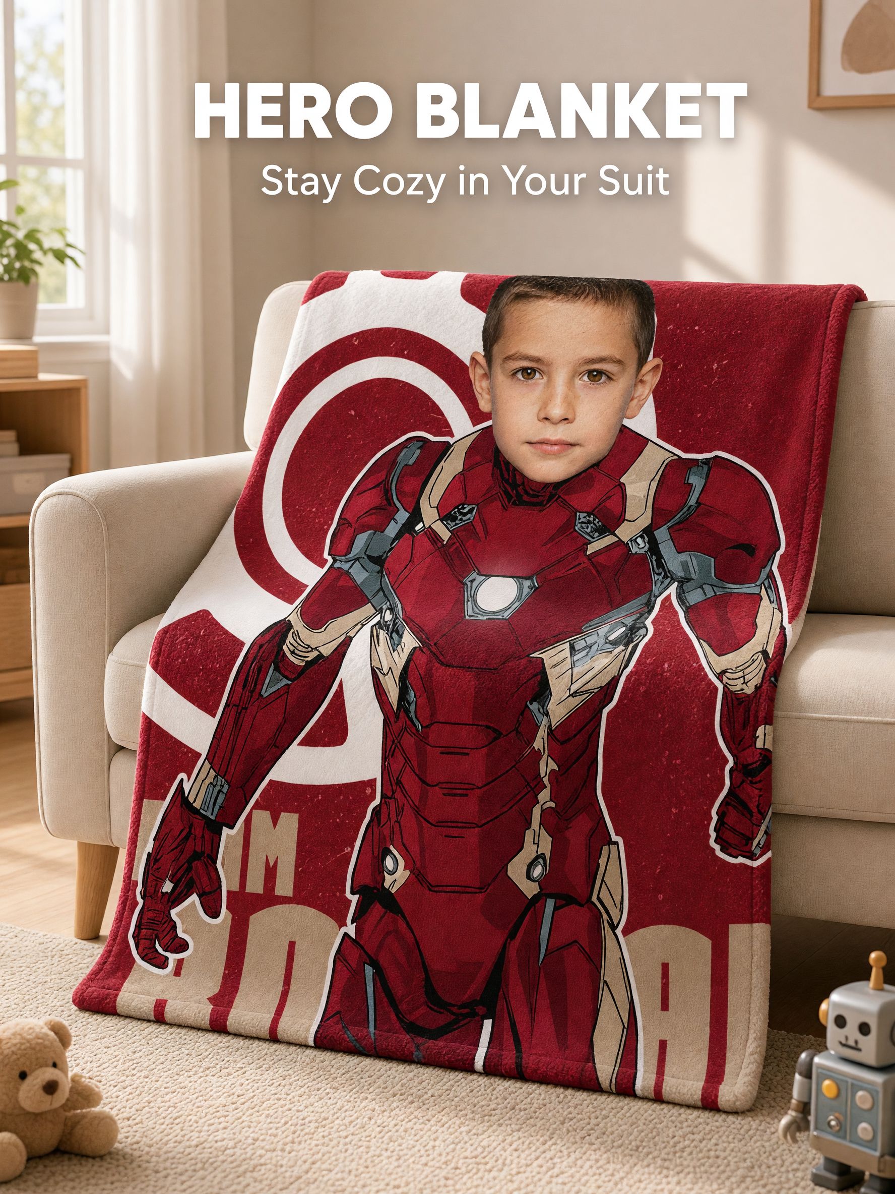 Custom Face Photo Superhero Flannel Blanket Personalized Cozy Warm Throw Blanket for Boys Girls Birthday Gift