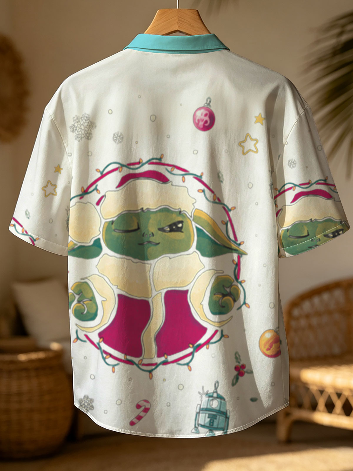 Baby Yoda in Santa Outfit with Star Wars Christmas Ornaments -  Shirt
