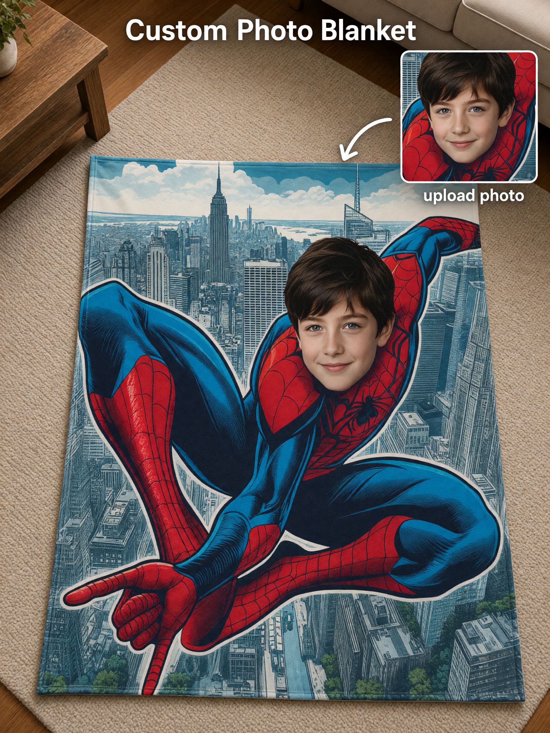 Personalized Superhero Face Photo Blanket, Ultra Soft Anti-Pilling Flannel Throw for Kids, Custom Cozy Keepsake Gift