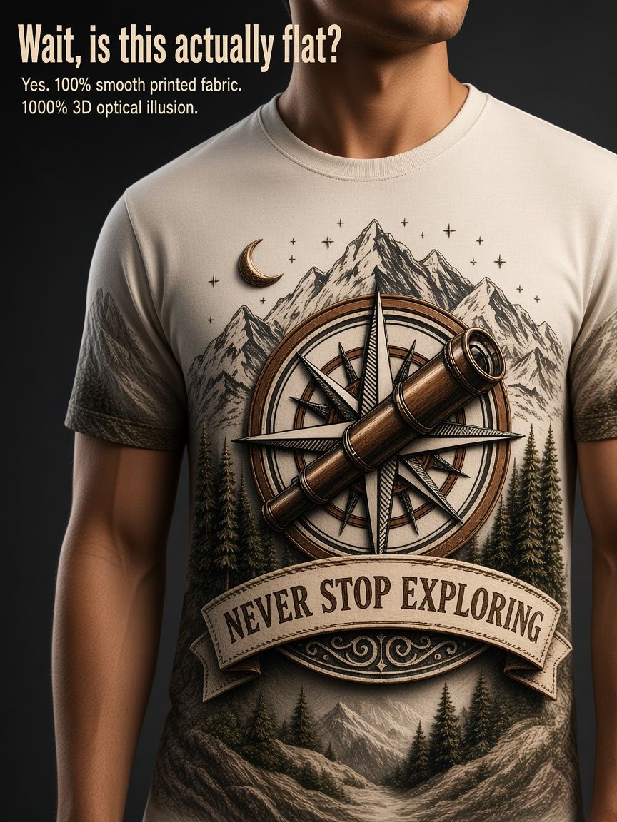 Mountain Explorer 3D Optical Illusion Graphic Tee Breathable Athletic Mesh T-Shirt Casual and Sports Wear