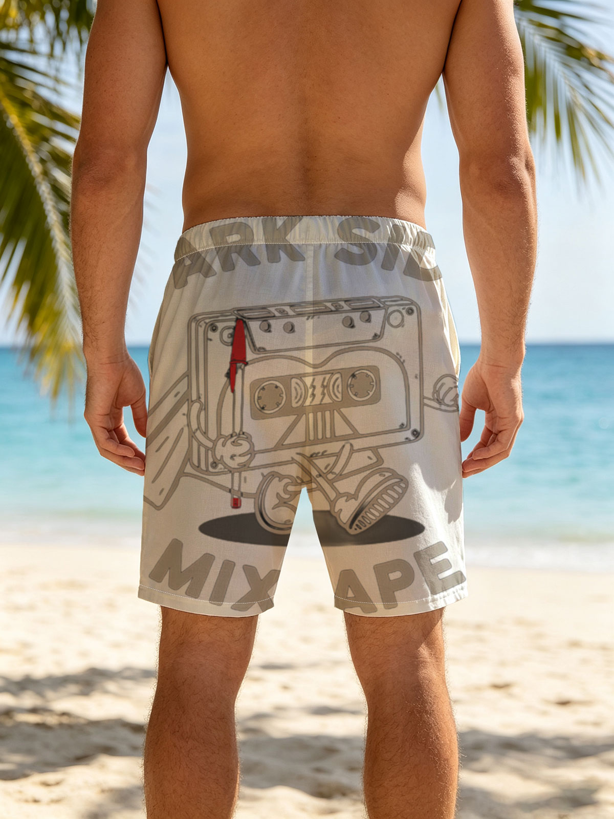 Dark Side Mixtape: Cassette Tape Character with Cape and Lightsaber -  Beach shorts