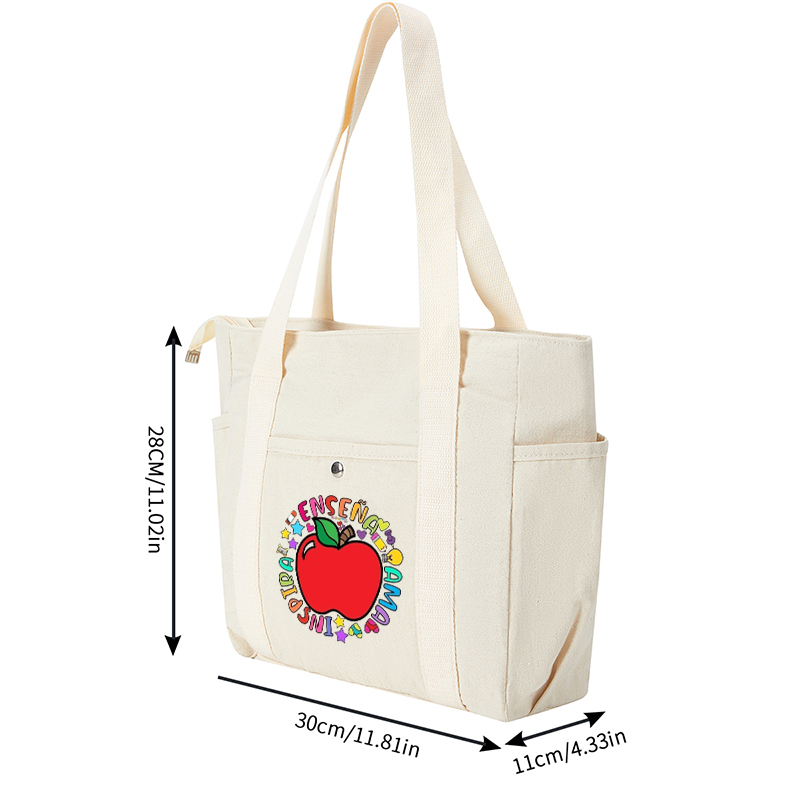 Multi Pocket Bag Cream White with Colorful Apple and 