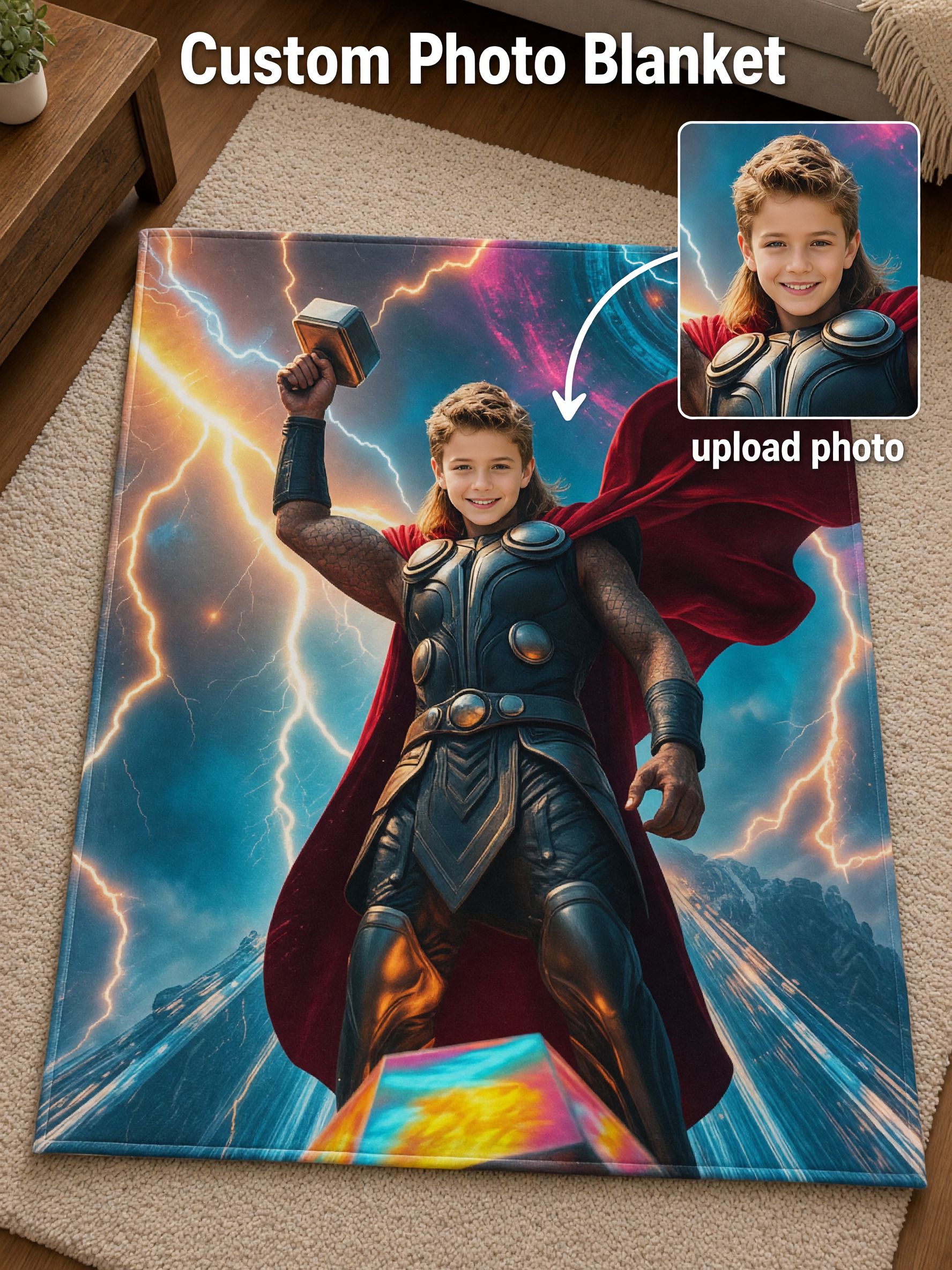 Custom Face Superhero Blanket, Personalized Photo Soft Flannel Throw for Kids and Adults, Cozy Bed Couch Gift