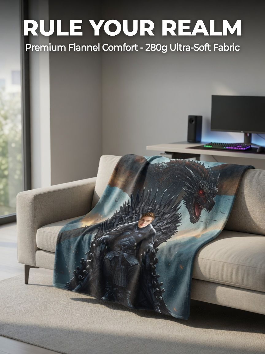 Custom Photo Blanket Personalized Face Flannel Throw Ultra Soft Fleece Couch Travel Keepsake Gift for Fantasy Fans