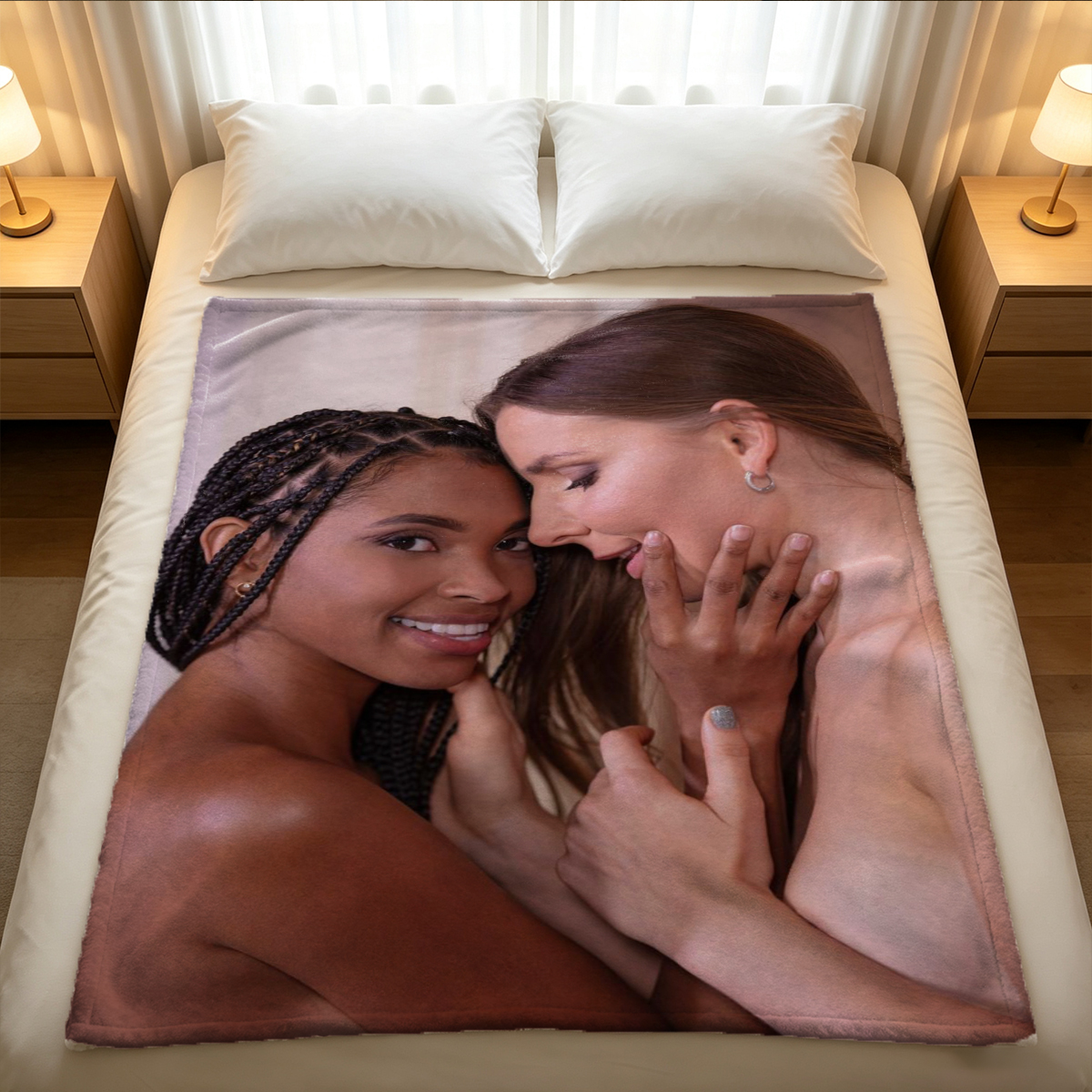 Chinese Beauty in Traditional Red Paper Art Pose - Blanket