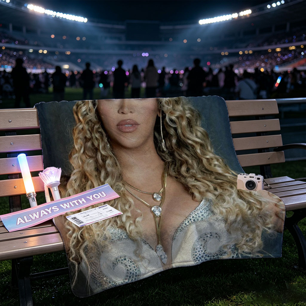 Beyonce in Cowboy Hat and Sparkling Outfit with Long Curly Hair - Blankets