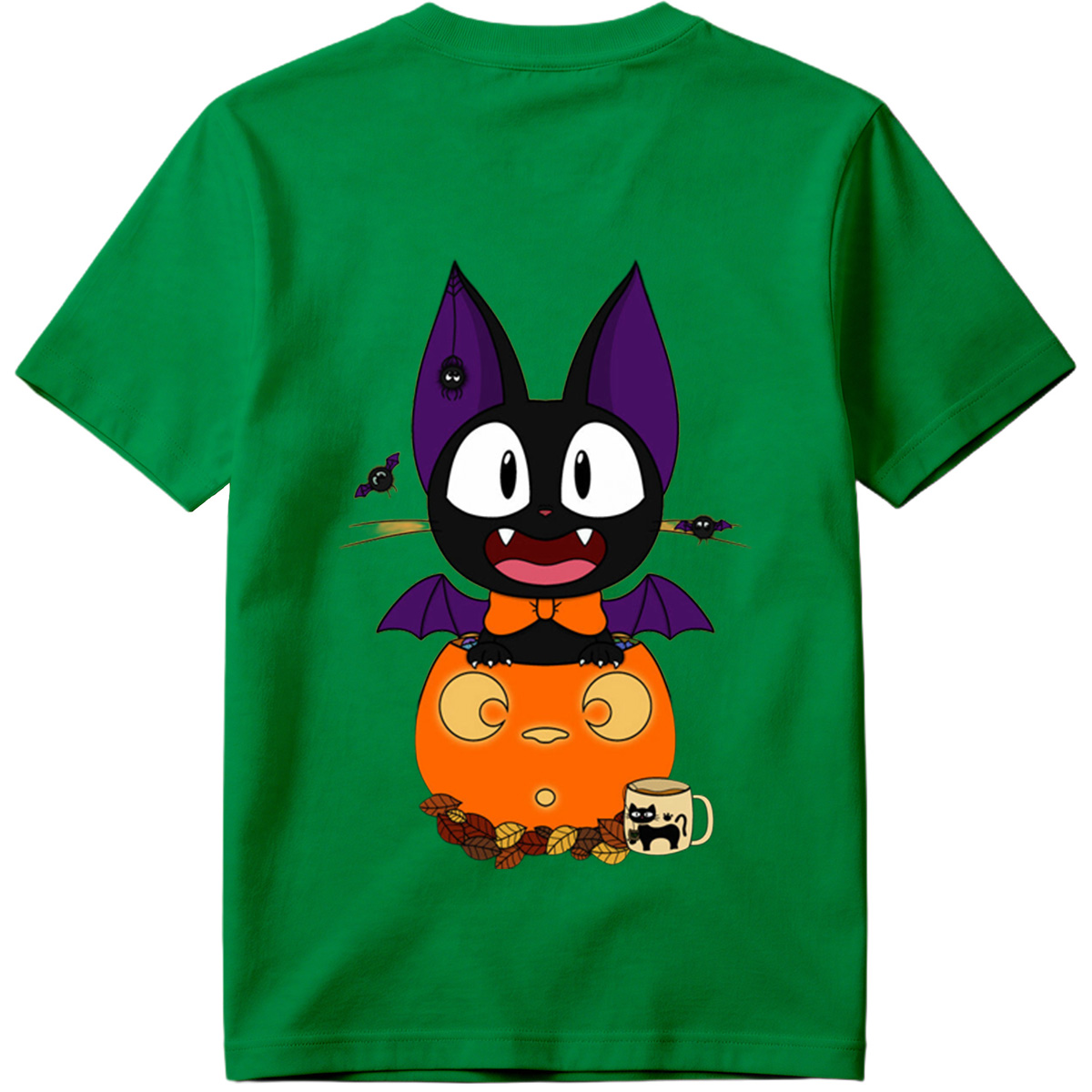 Halloween Cat with Pumpkin and Bat Wings - Tee