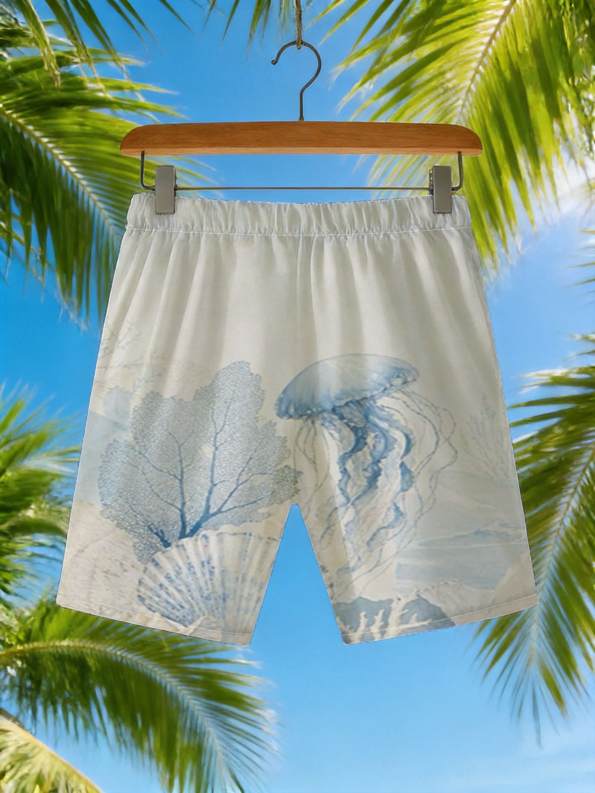 Underwater Serenity with Jellyfish and Seashells -  Beach shorts
