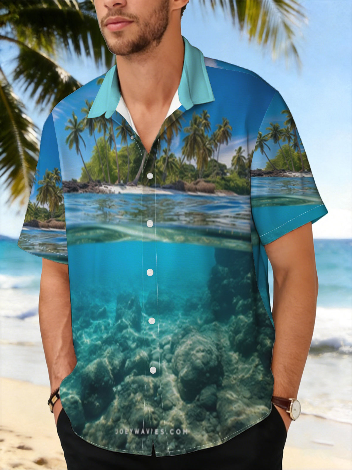 Tropical Island with Palm Trees and Crystal Clear Waters -  Shirt
