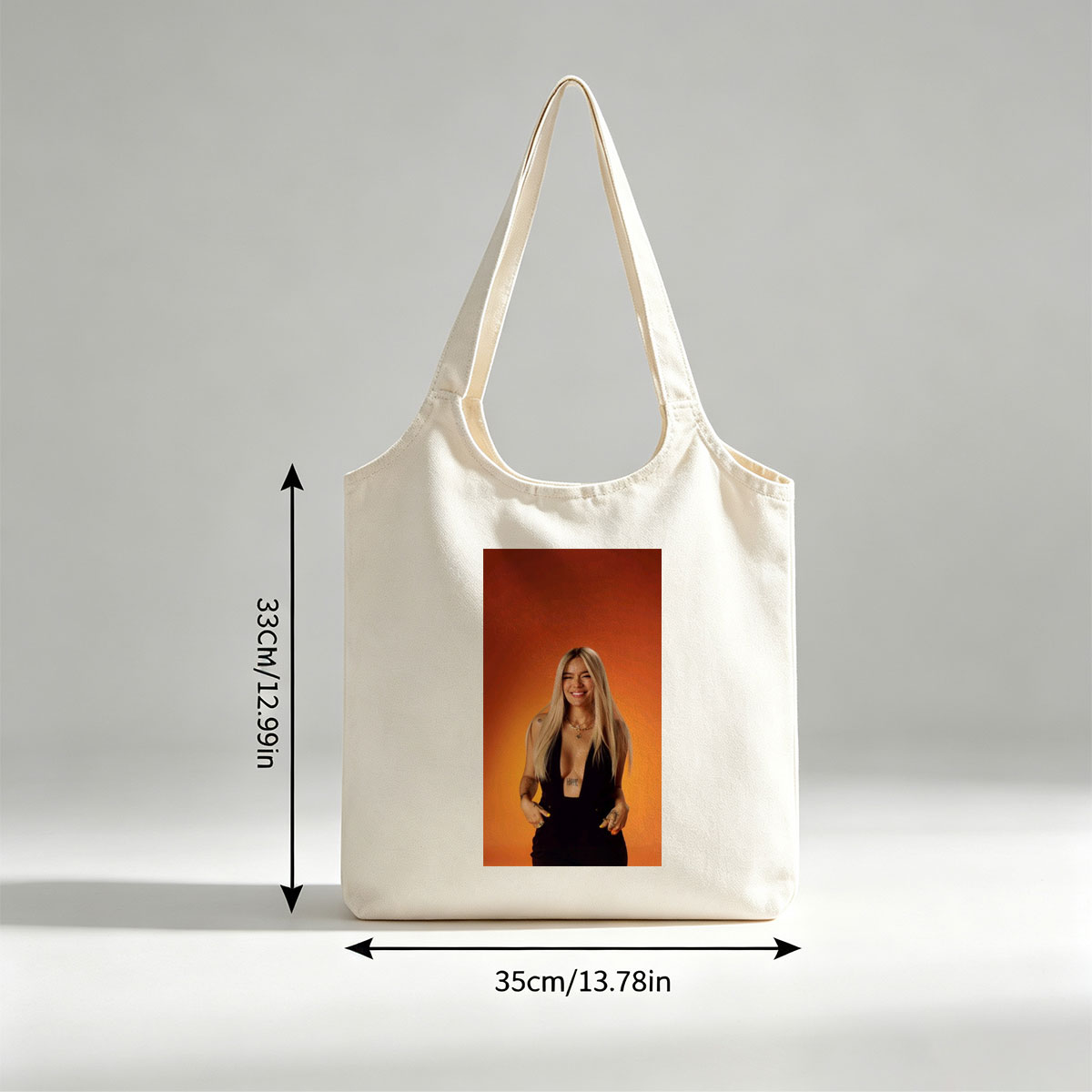 Bebe Rexha in a Bold Black Outfit Against a Vibrant Orange Background, Smiling with Confidence - Canvas shoulder bags/
