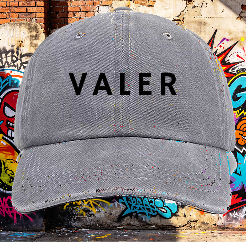Men's Printed Washed Cap with VALER Outline Design - Casual Round Brim Summer Lightweight Hat for Outdoor Activities, Urban Streetwear, and Daily Wear - Ideal for Young Adults and Fashion-Forward Men