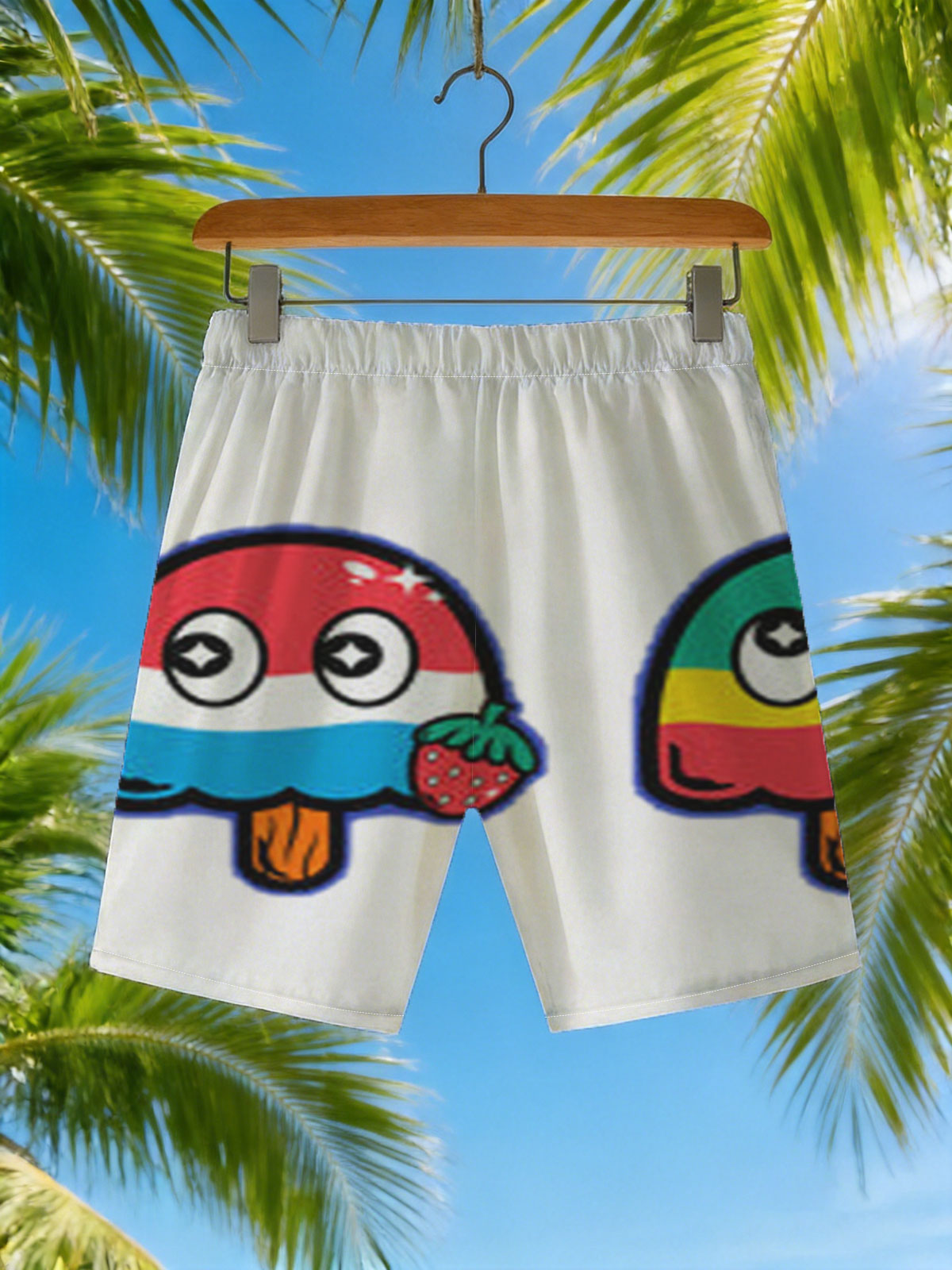 Pac-Man and Colorful Ice Cream Characters in Summer Vibes -  Beach shorts