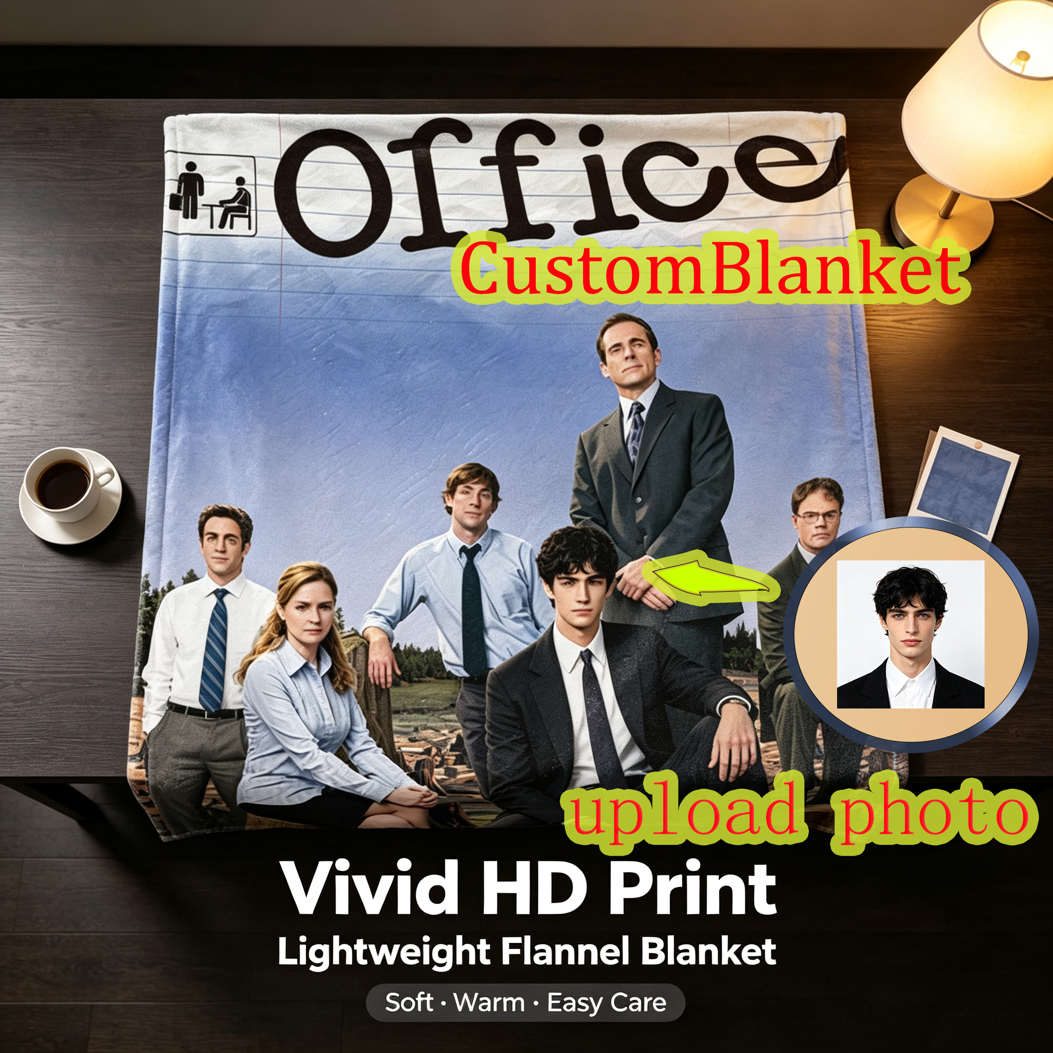 Custom Face Blanket The Office TV Show Characters Flannel Blanket Cozy Living Room Gift for Fans and Office Lovers