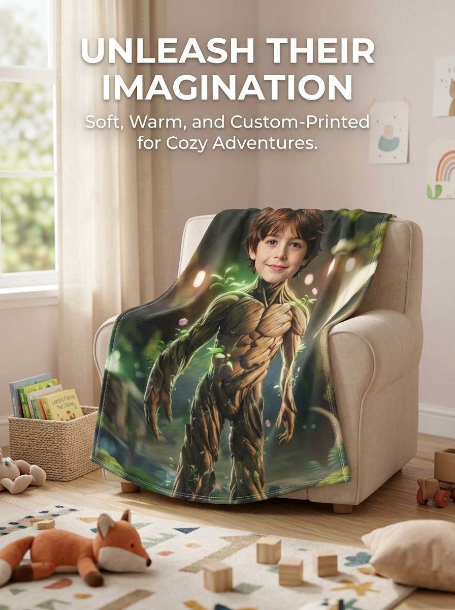 Personalized Custom Face Photo Blanket Soft Flannel Fleece Throw Fantasy Hero Keepsake Gift for Kids and Family