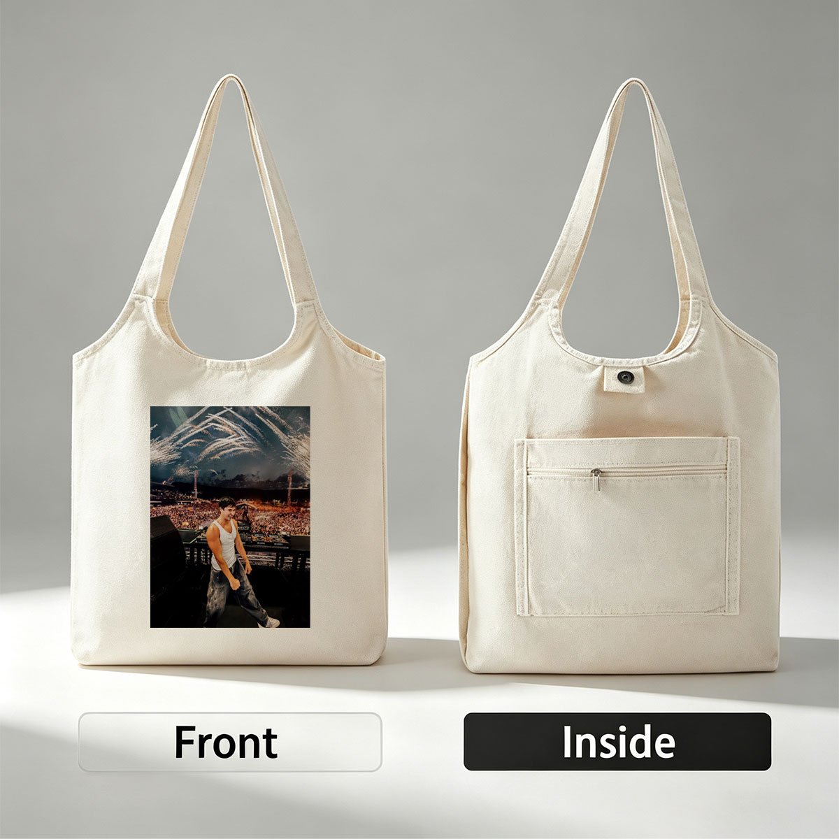 Martin Garrix Live Performance at Festival with Fireworks and Crowd in Background - Canvas shoulder bags/