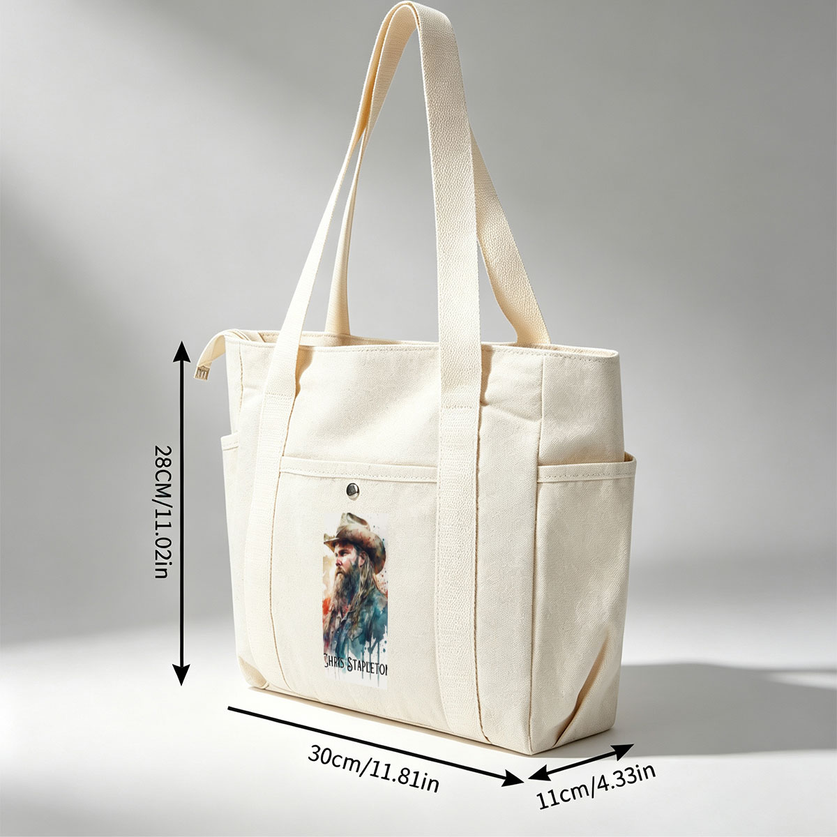 Chris Stapleton in a Watercolor Portrait with Cowboy Hat and Long Beard - Multi-pocket bags