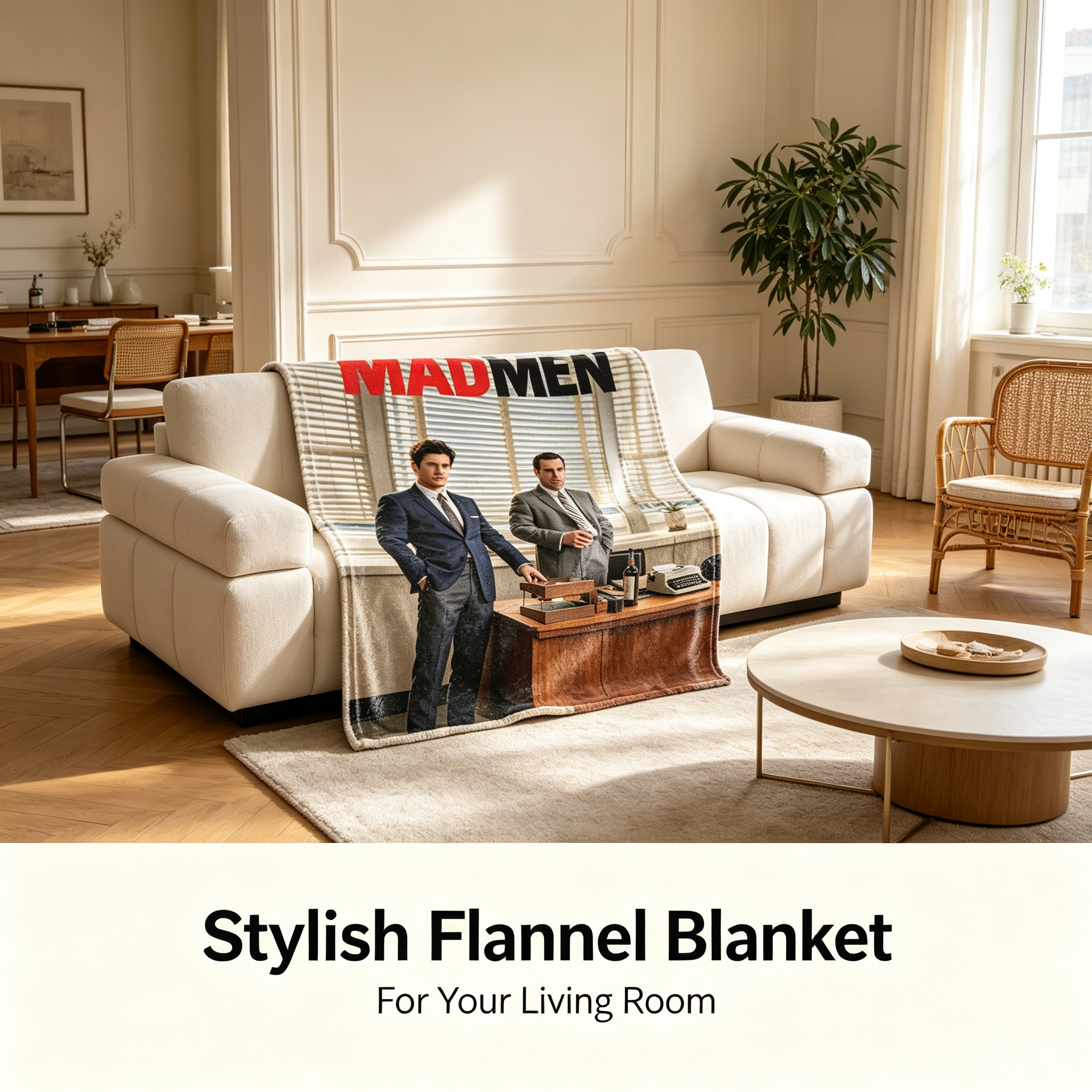 Custom Face Blanket Mad Men TV Show Flannel Blanket Office Theme Gift for Fans and Collectors