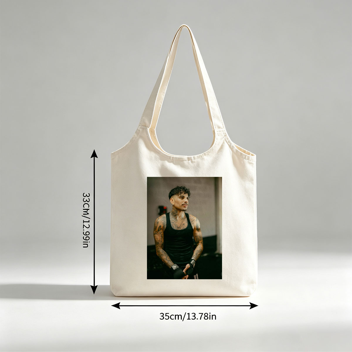 Bad Bunny in Workout Gear with Tattoos and Boxing Wraps - Canvas shoulder bags/