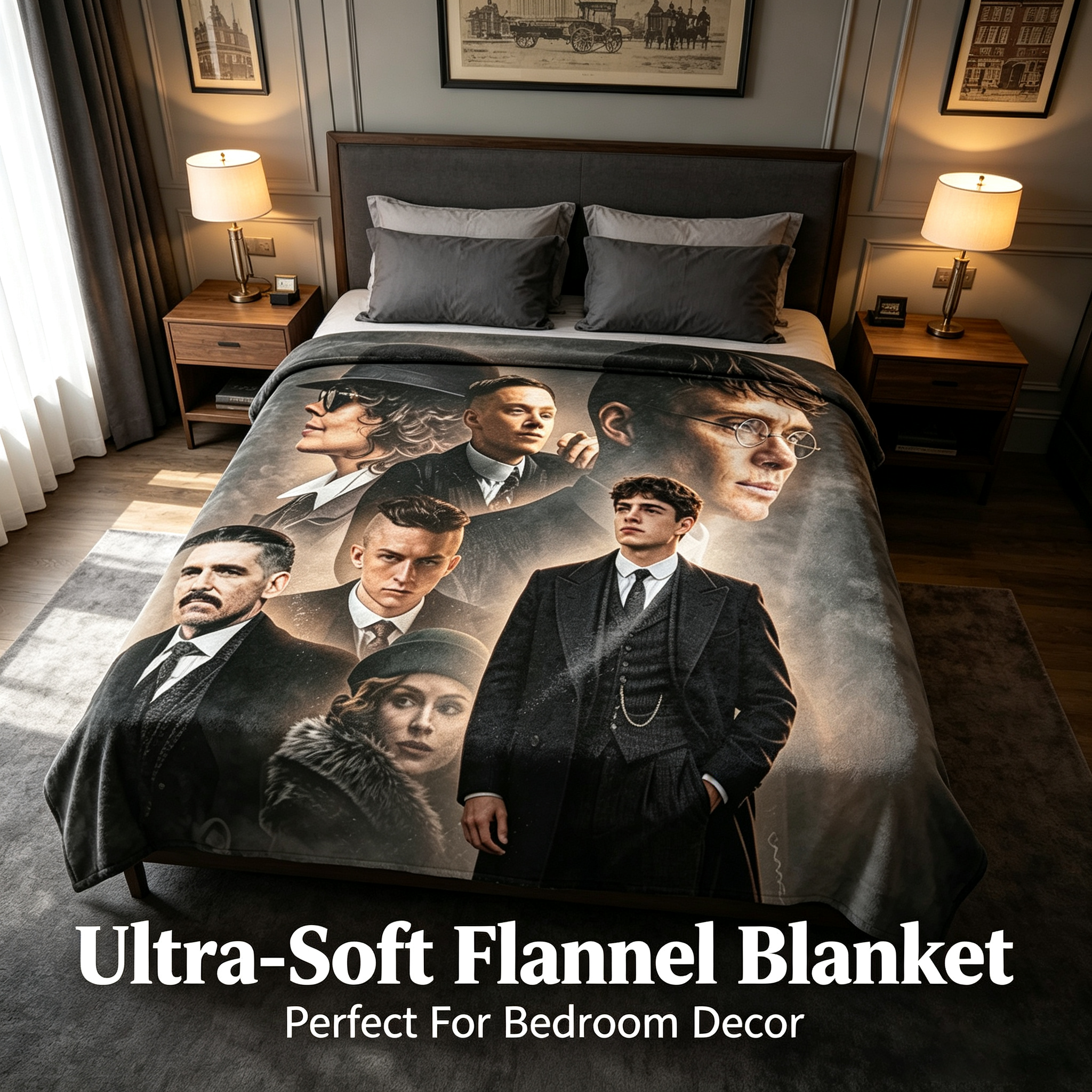 Custom Face Blanket Peaky Blinders Flannel Blanket for Couch, Bed, or Travel – Perfect Gift for Fans of the TV Series