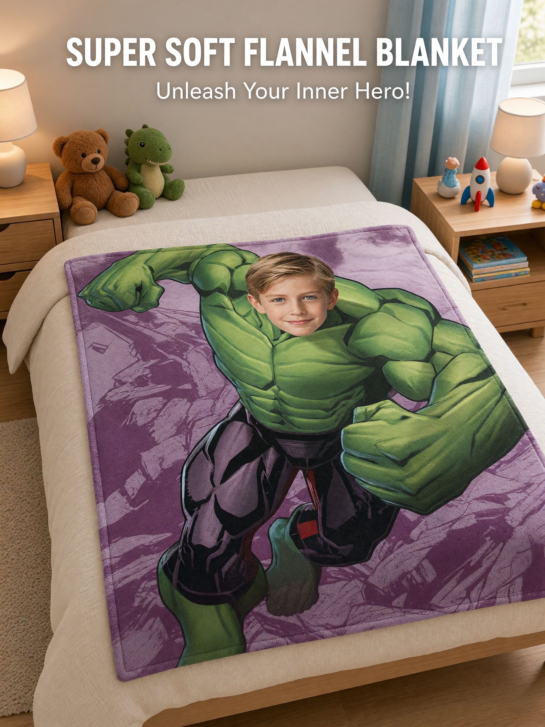 Personalized Superhero Face Photo Blanket, Custom Soft Anti-Pilling Flannel Throw, Unique Cozy Keepsake Gift