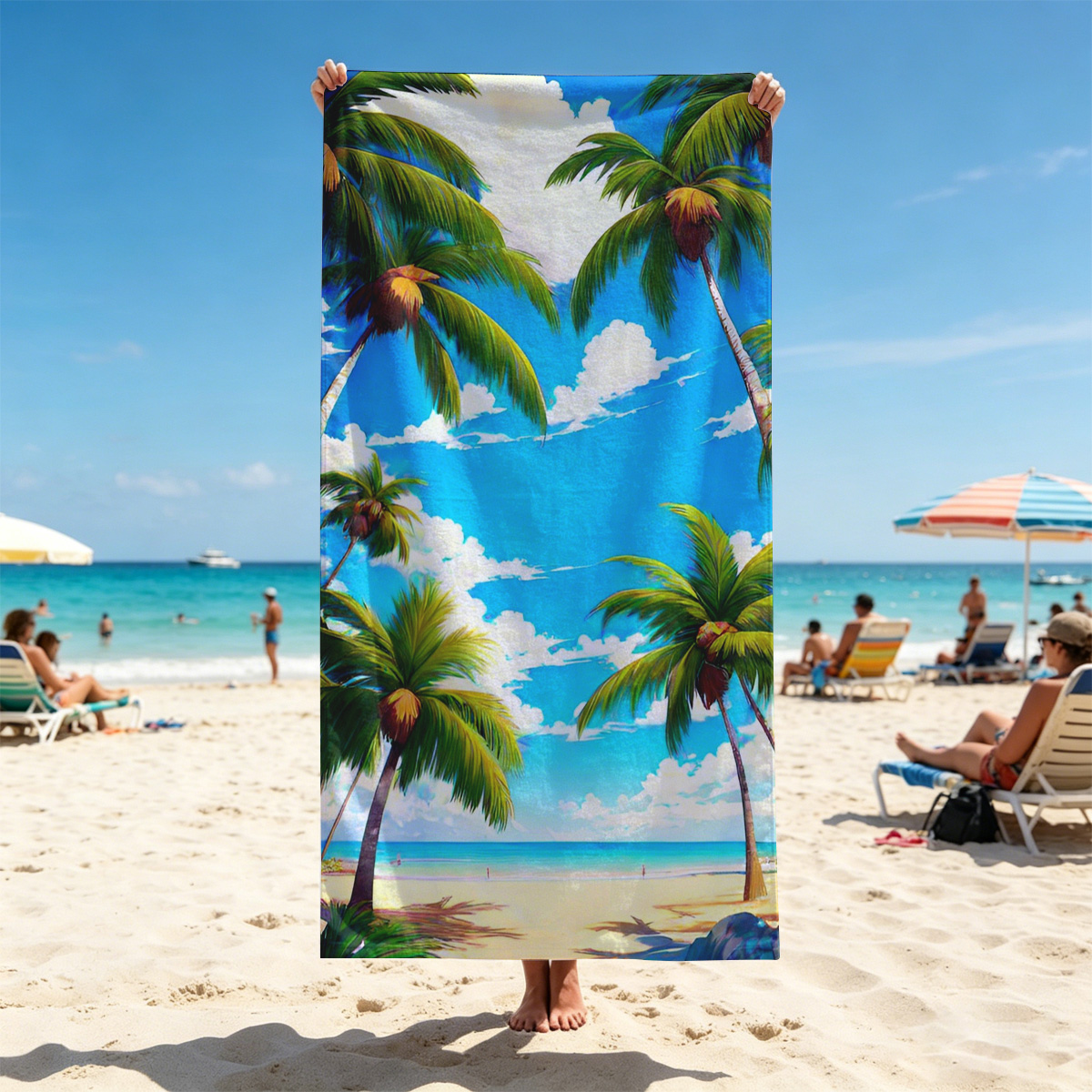 Tropical Beach with Palm Trees and Blue Sky - Beach towels