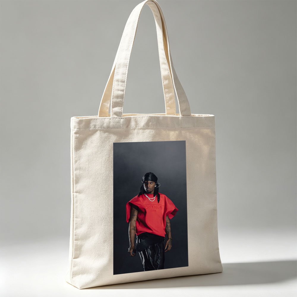 Quavo in a Bold Red Look with Leather Pants and Statement Jewelry - Canvas tote bags