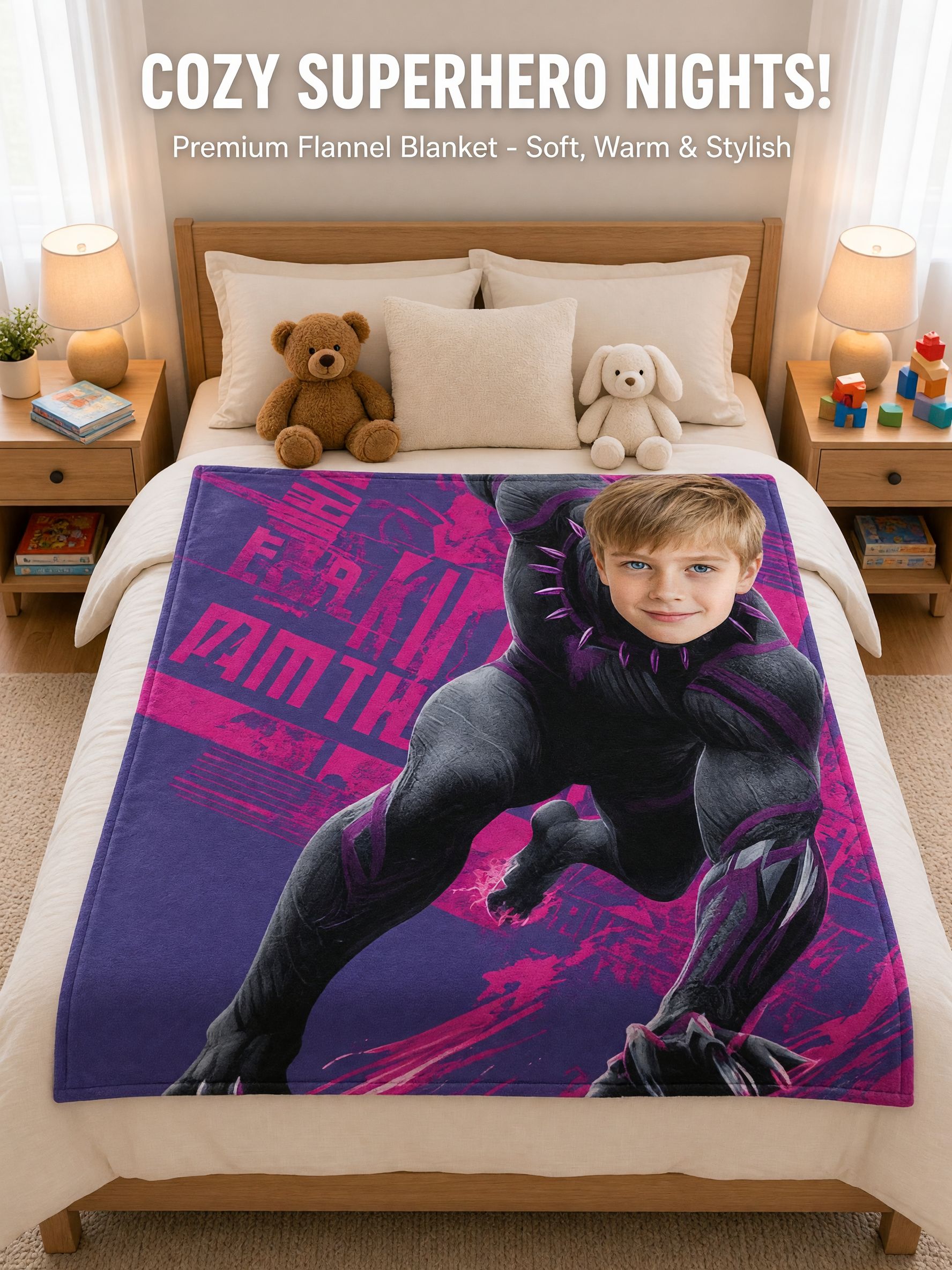 Personalized Photo Superhero Flannel Blanket Ultra Soft Custom Face Throw for Kids and Adults