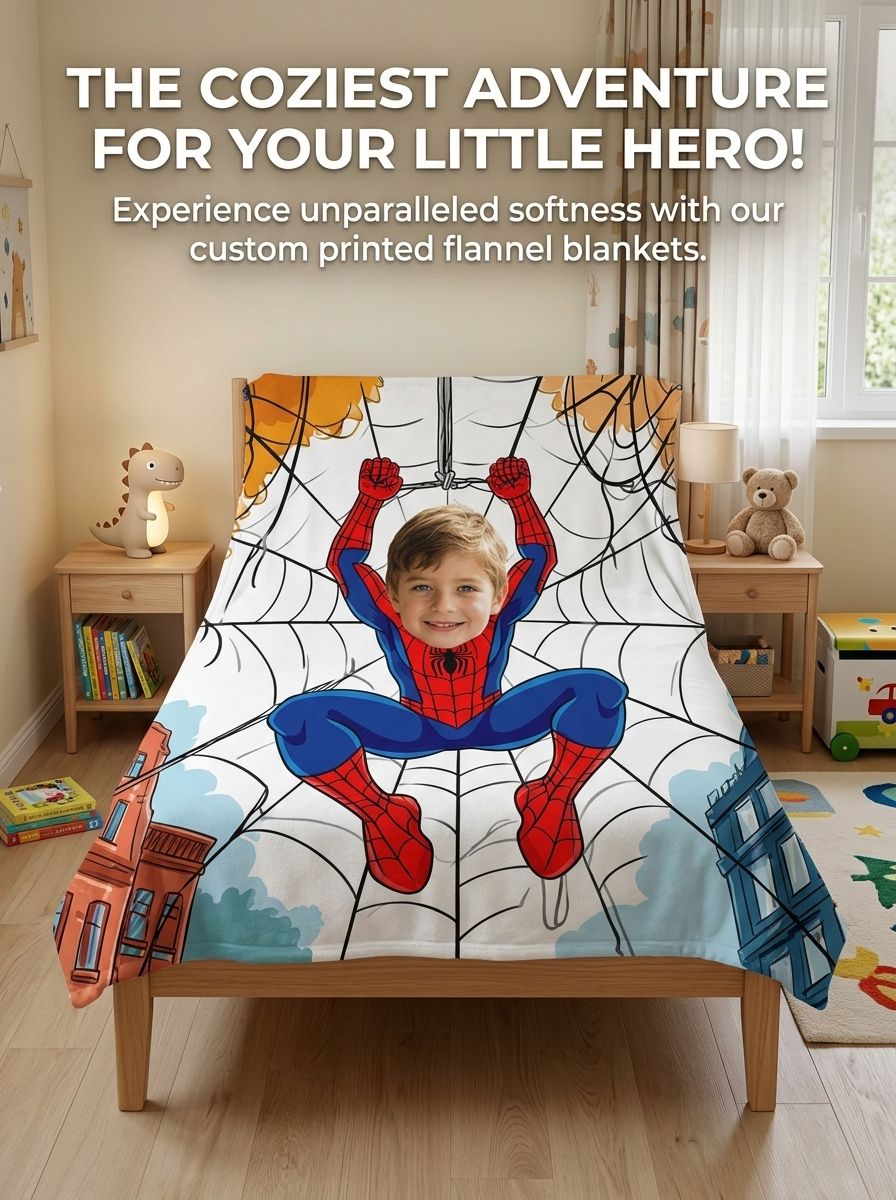 Custom Superhero Face Blanket Personalized Photo Flannel Throw Soft Cozy Fleece Bed Couch Blanket for Kids and Fans