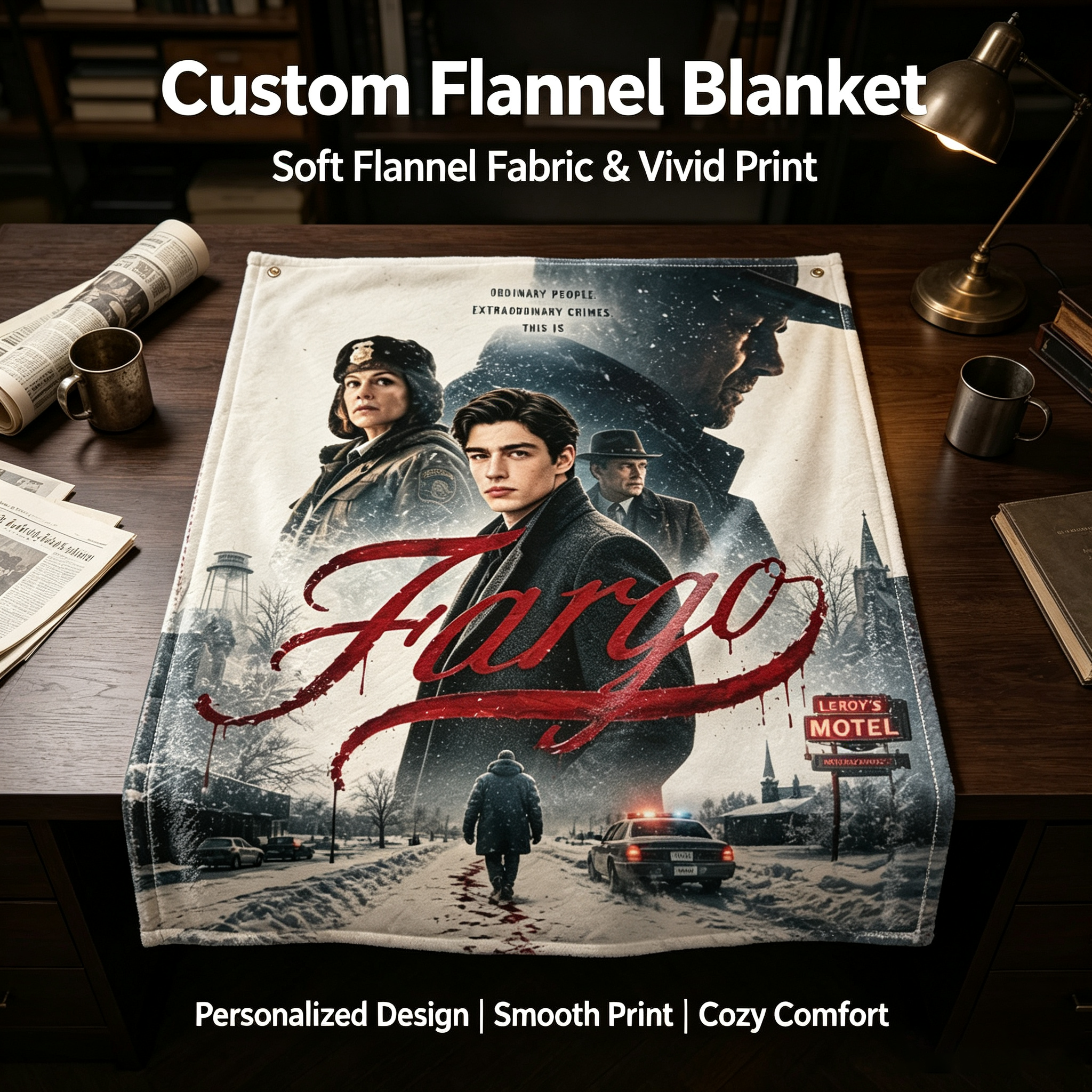 Custom Face Blanket Fargo TV Series Flannel Blanket Cozy Winter Throw Gift for Fans of FX Original Crime Drama Show