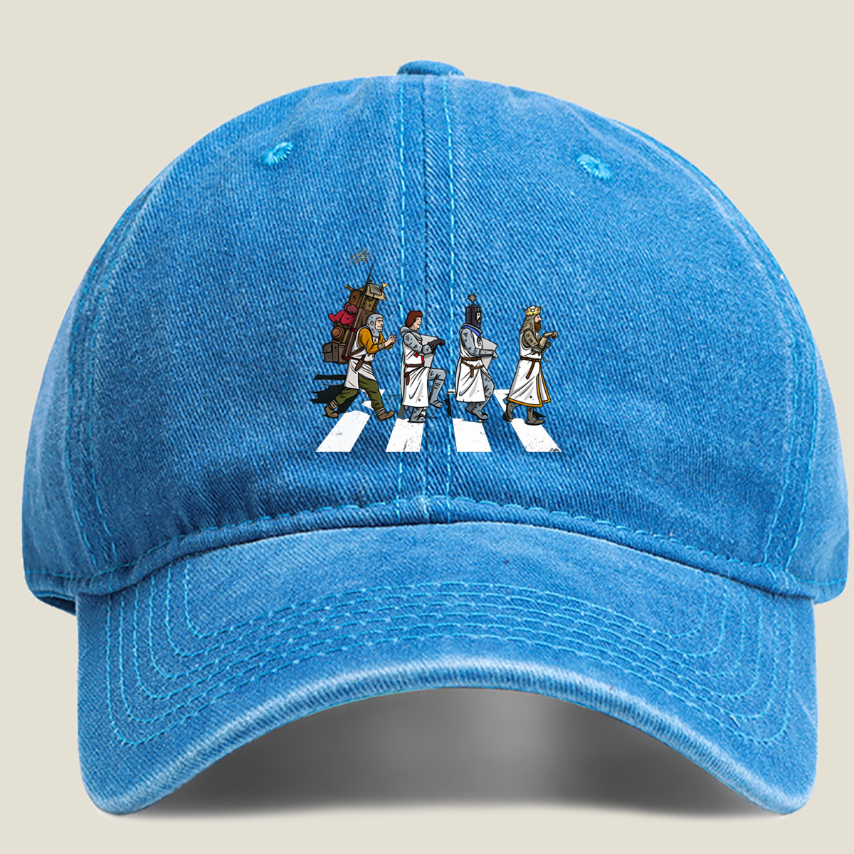 The Knights: Monty Python's Holy Grail Characters Crossing the Road - Washed Denim - Baseball Cap