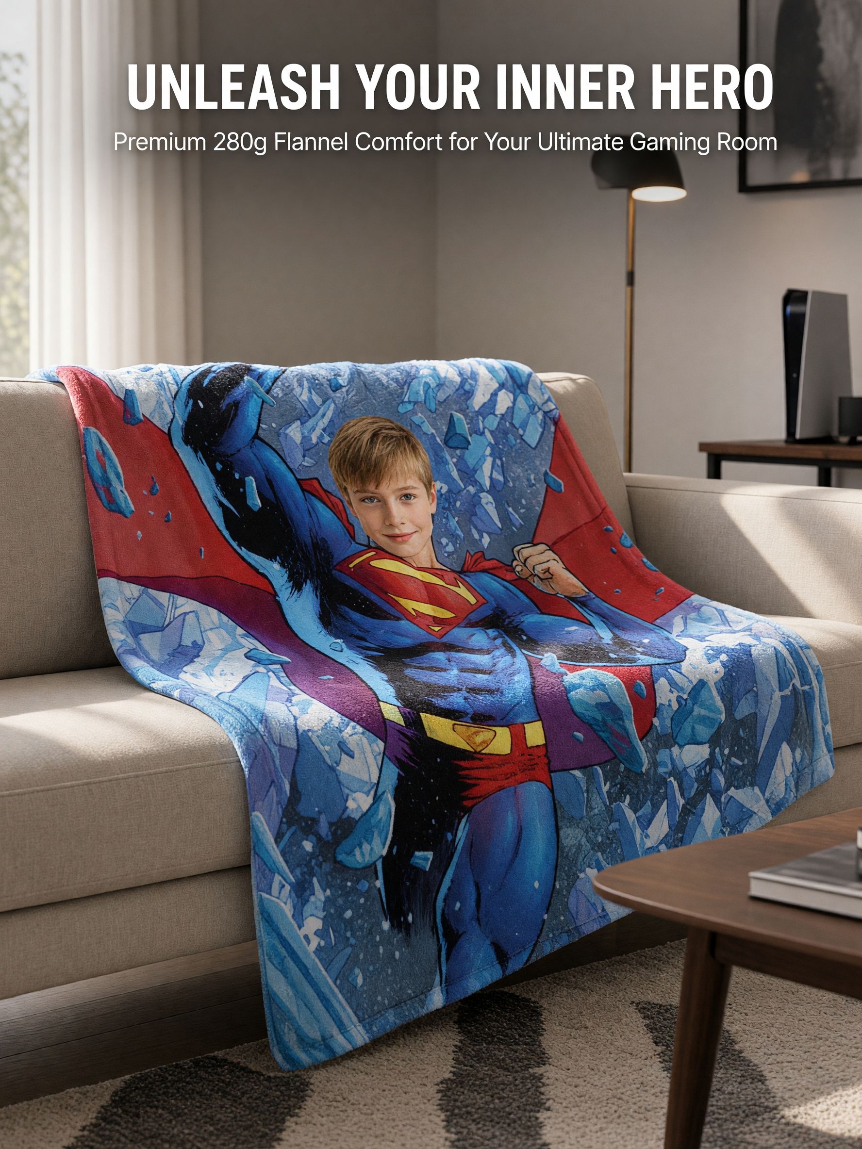 Custom Photo Superhero Blanket Personalized Face Upload Flannel Fleece Throw Soft Anti Pilling Bed Couch Wrap Unique