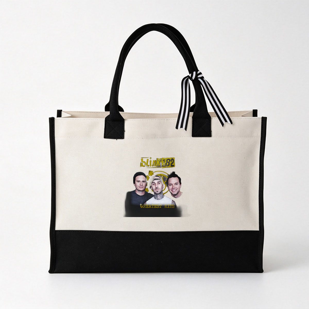 Blink-182 Greatest Hits: Tom DeLonge, Mark Hoppus, Travis Barker - Canvas patchwork gift tote bag