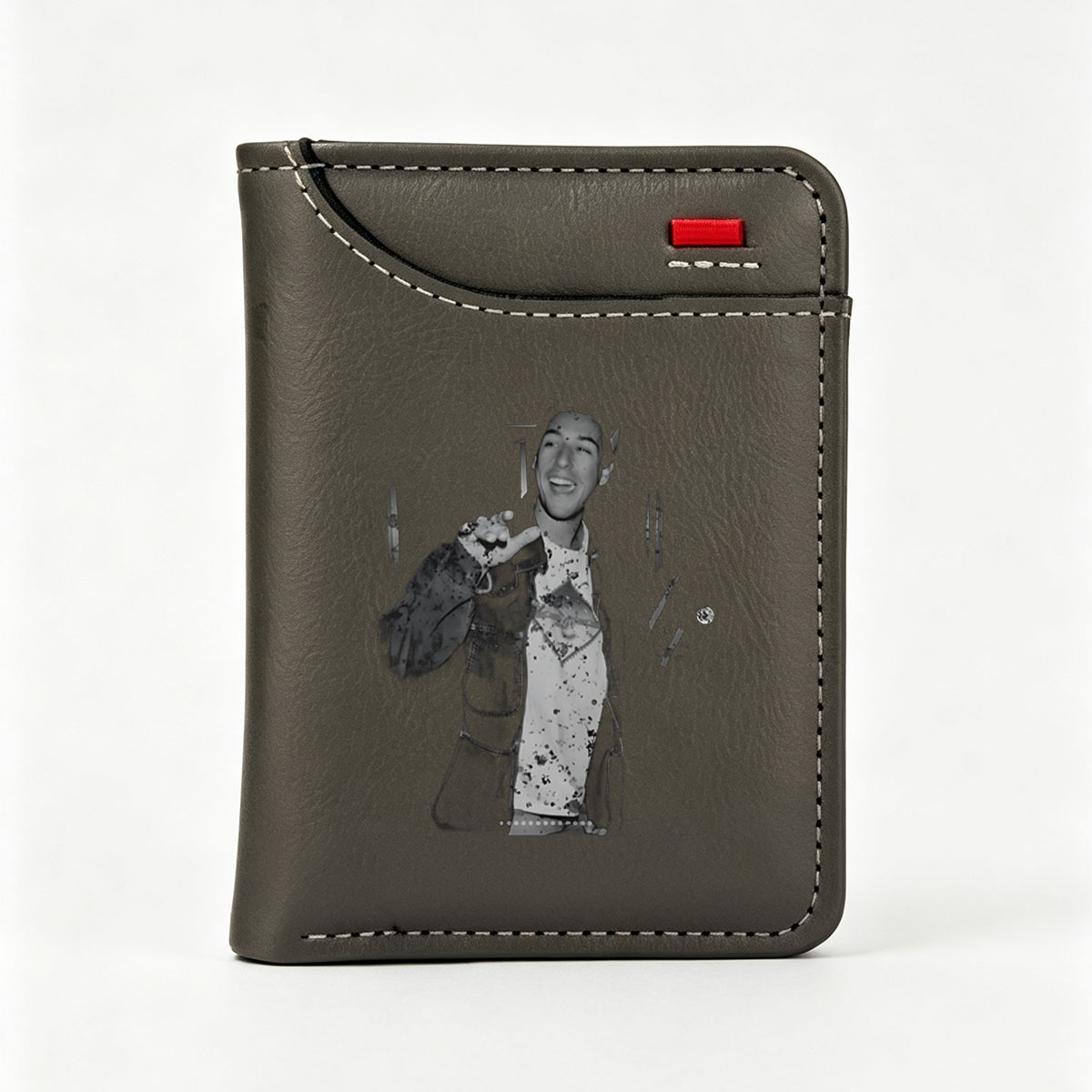 Smiling Man in Splattered Jacket and Hat - Vertical Style Wallet