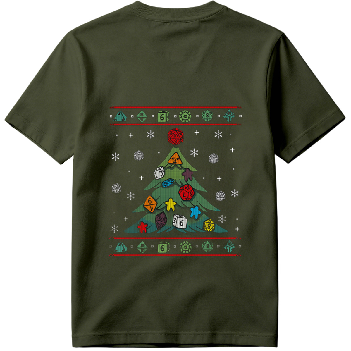D&D Christmas Tree with Polyhedral Dice Decorations - Tee