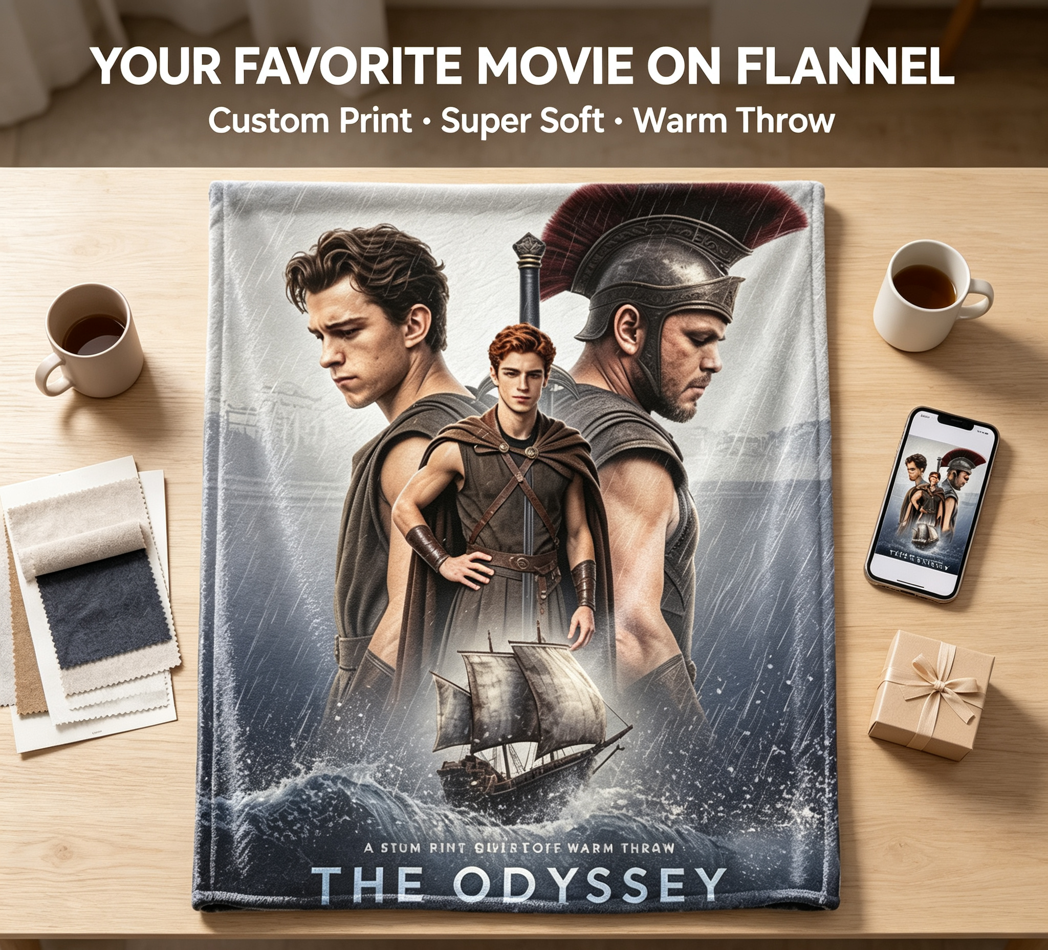 Custom Face Blanket The Odyssey Movie Character Flannel Blanket Perfect for Couch Relaxation and Movie Nights Ideal Gift or Giveaway for Fans