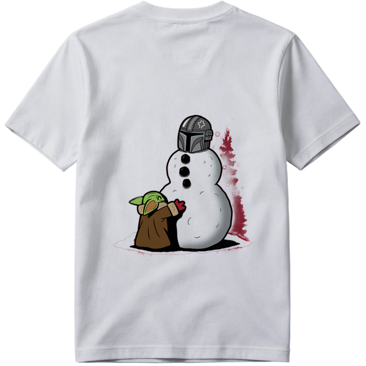 Baby Yoda Builds Snowman with Mandalorian Helmet - Tee