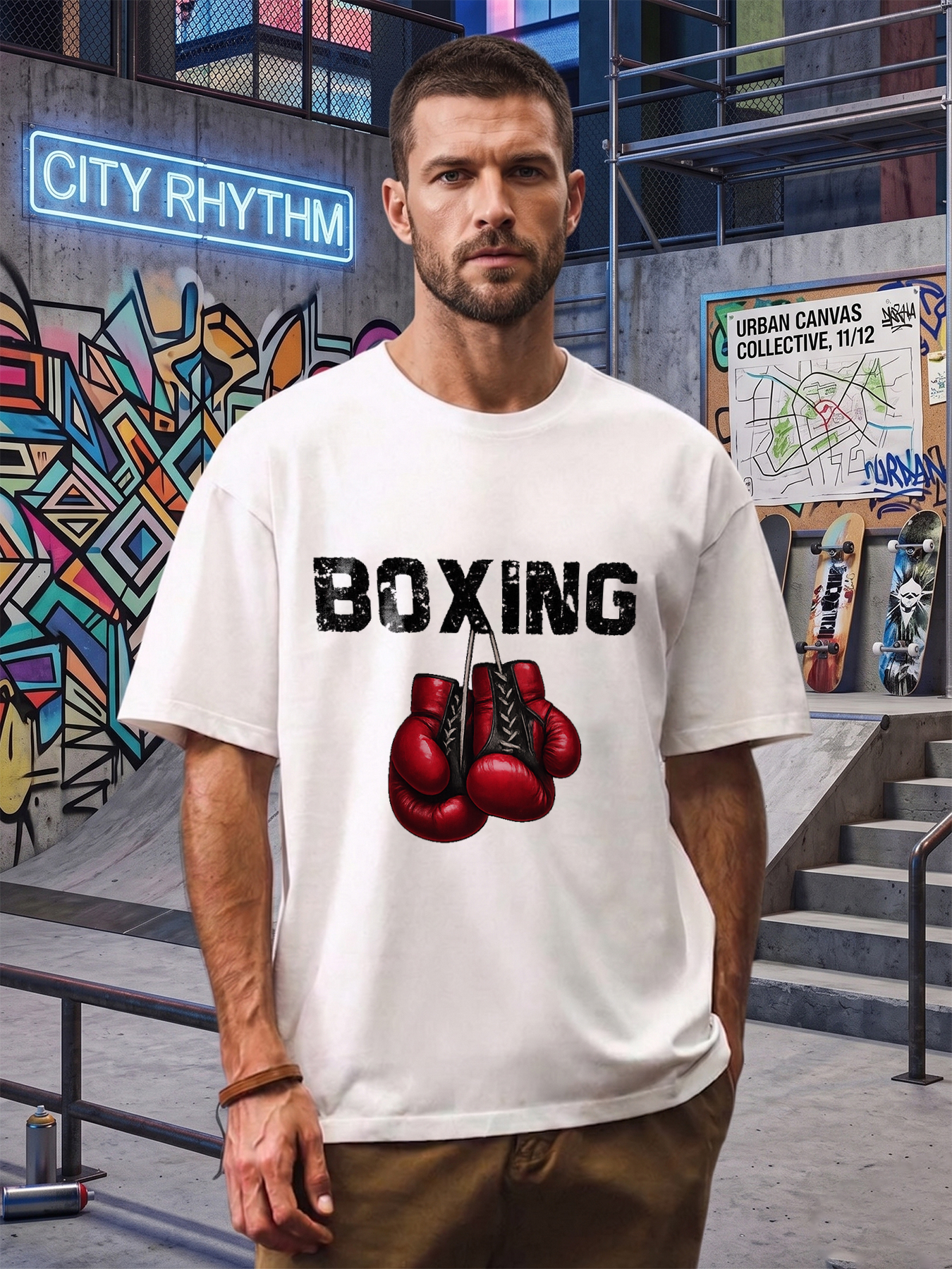 Men's Boxing Gloves Print T-Shirt Red Leather Style Graphic Tee Casual Round Neck Lightweight Breathable Summer Short Sleeve Tee for Gym Fitness Sports Enthusiasts and Active Men