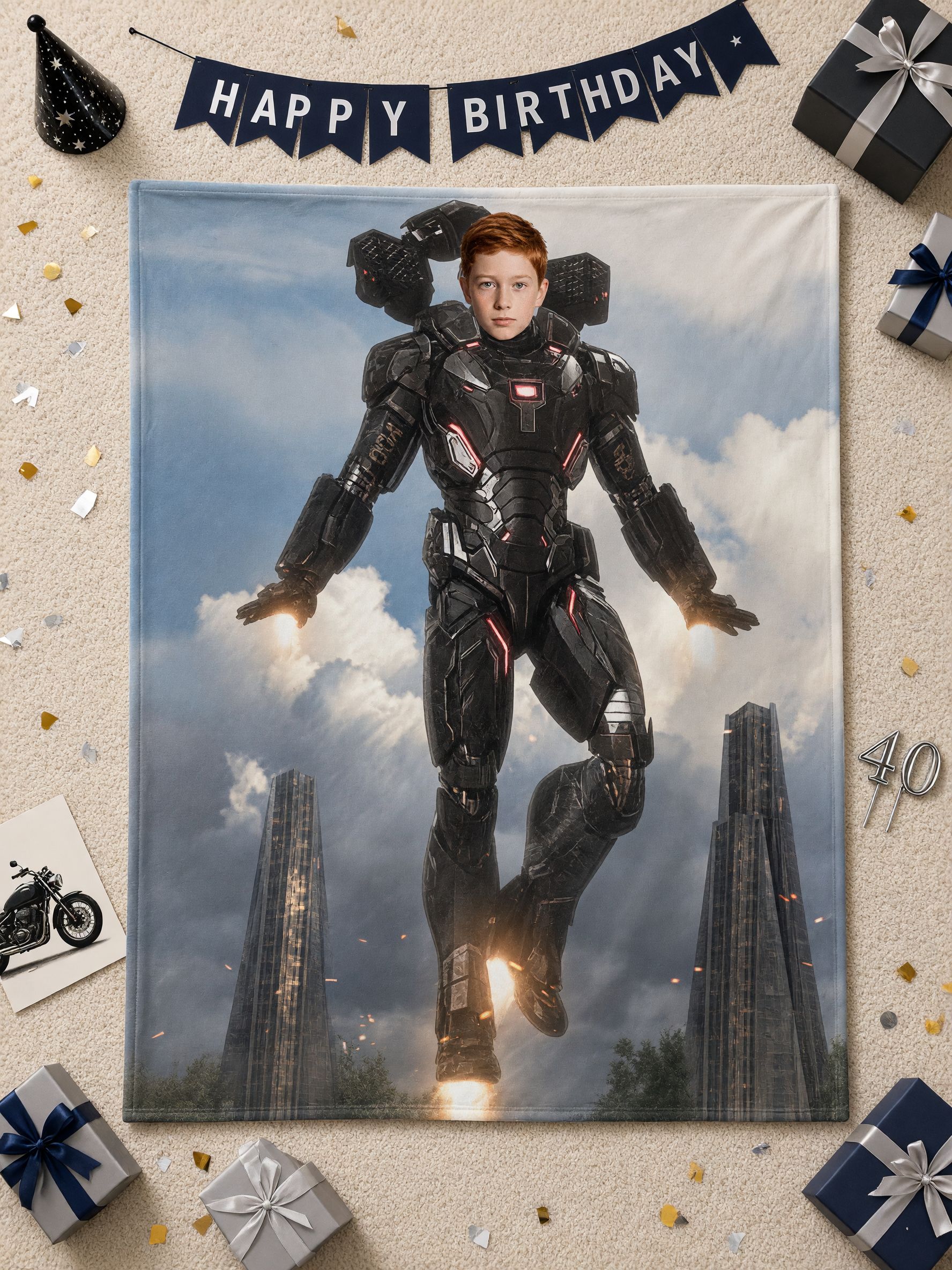 Custom Face Superhero Armor Flannel Blanket, Ultra Soft Anti-Pilling Throw for Bed Couch, Ideal Personalized Gift