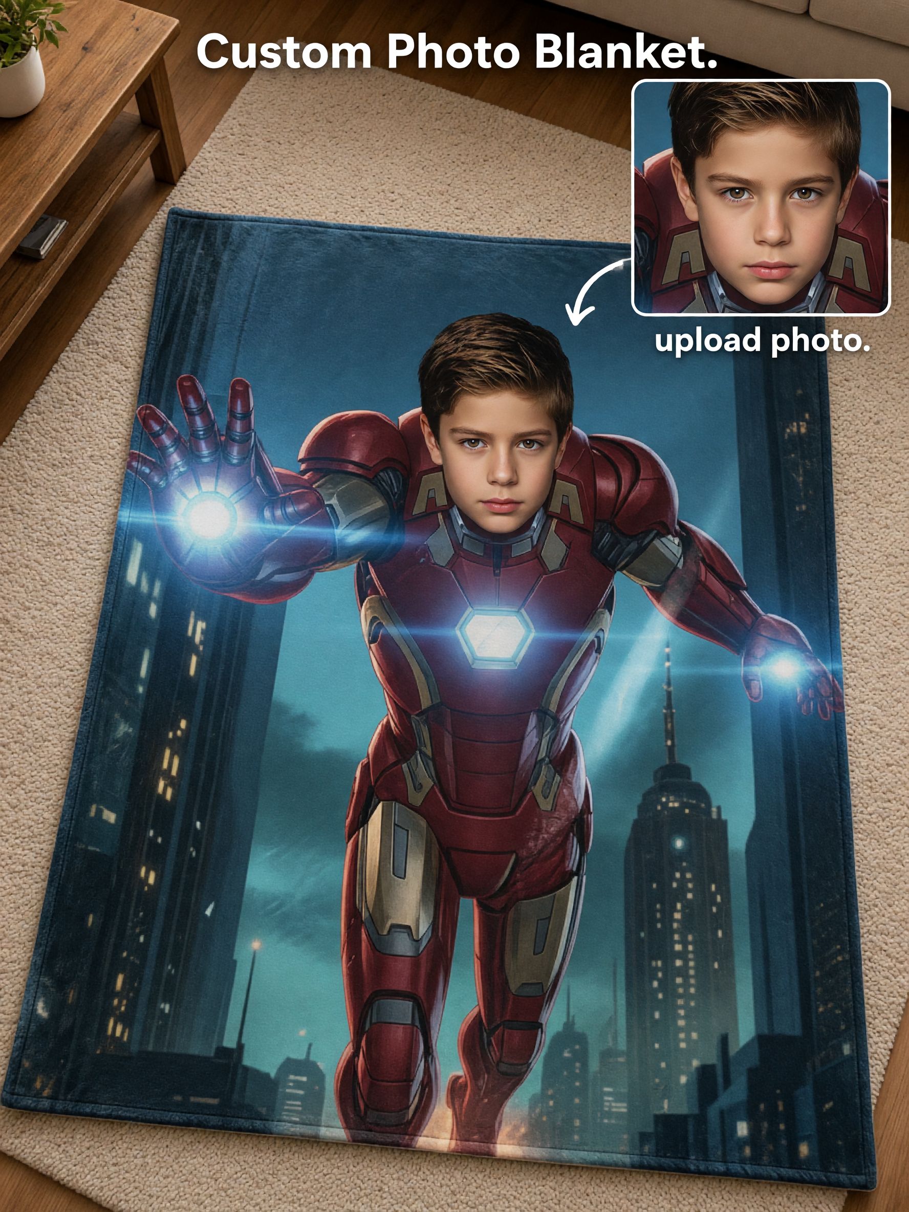 Custom Photo Face Blanket Personalized Superhero Flannel Fleece Throw Soft Skin-Friendly Warm Bed Couch Wrap Ideal