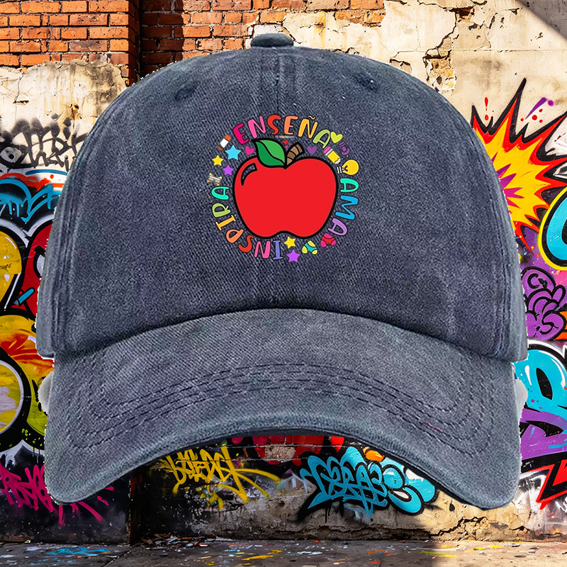 Men's Printed Washed Cap with Colorful Apple & 