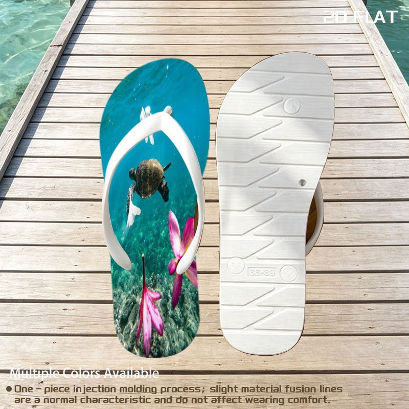 Sea Turtle Swimming Among Floating Flowers Underwater -  flip-flops