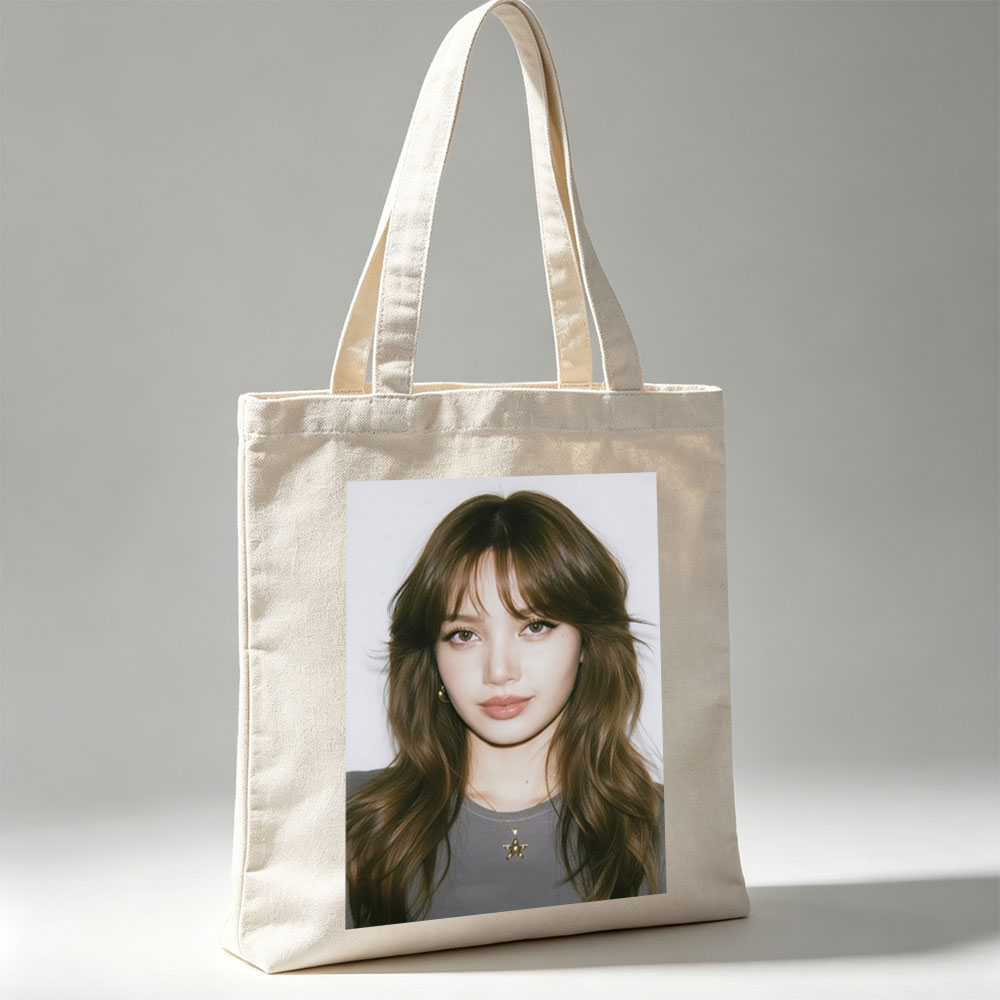 Lisa Blackpink Close-Up Portrait with Long Wavy Hair and Star Necklace - Canvas tote bags
