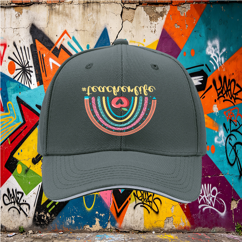 Unisex Classic Sandwich Hat with Rainbow Apple Teacherlife Print - Perfect for Teachers, Educators, and School Events - Ideal Gift for Teaching Professionals