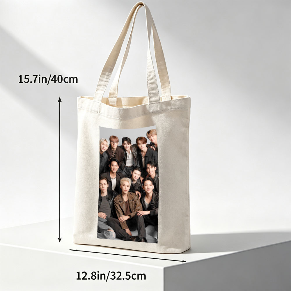 SEVENTEEN Group Photo - Members in Stylish Leather Outfits Posing Together for a Professional Shoot - Canvas tote bags