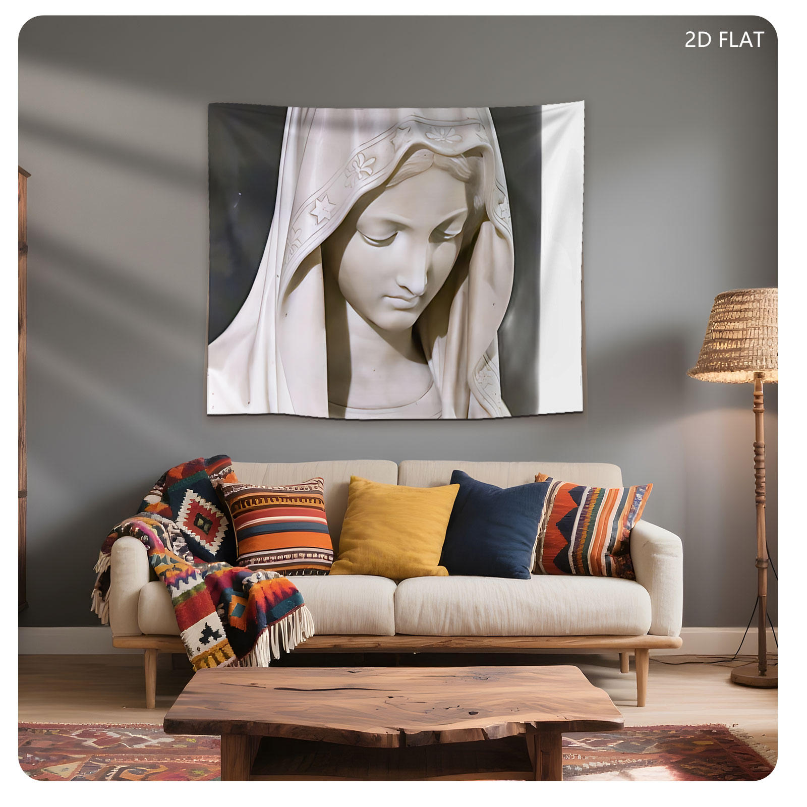 Virgin Mary Statue in White Marble - Tapestry