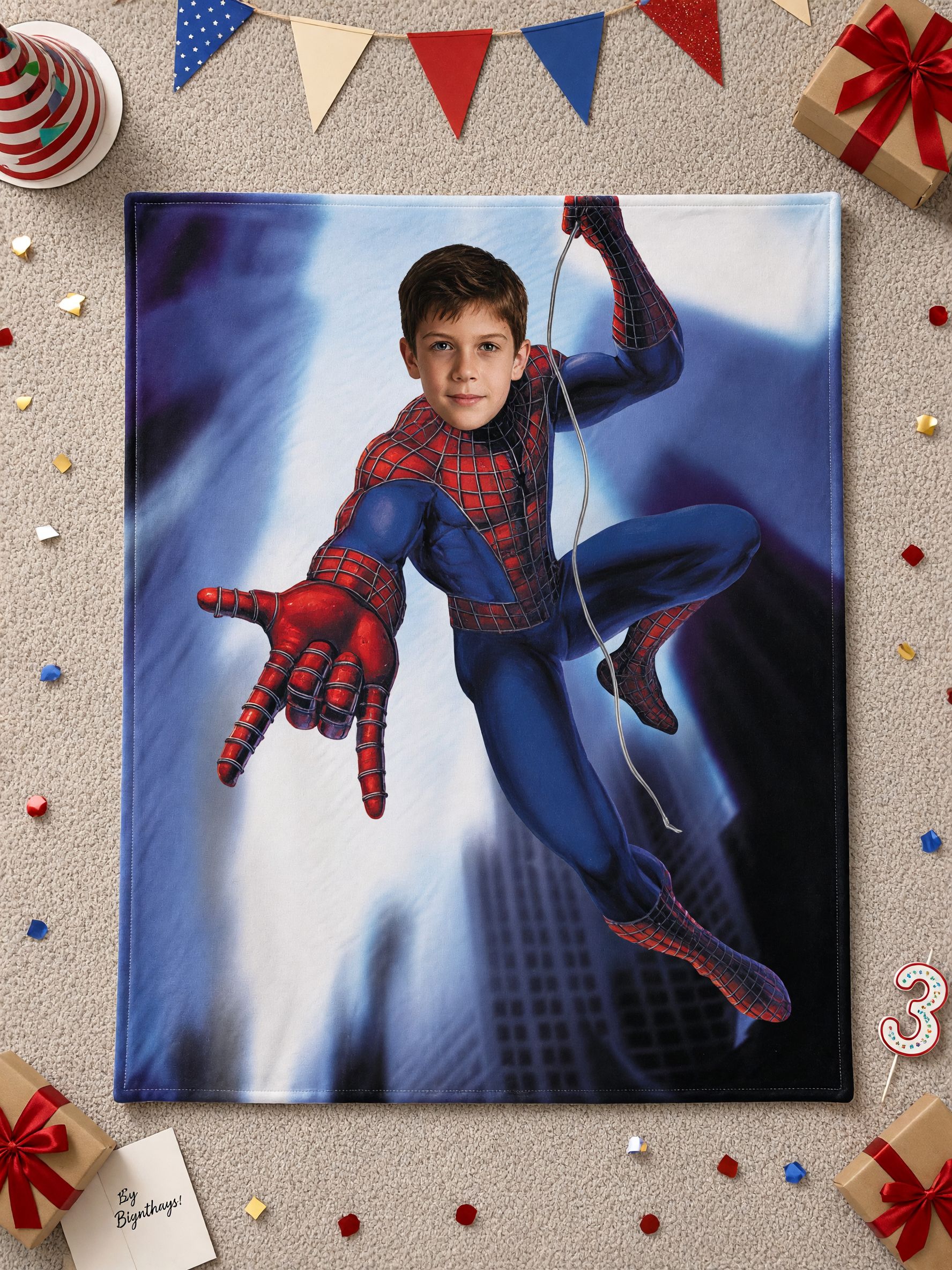 Personalized Superhero Photo Blanket Custom Face Flannel Fleece Throw Soft Cozy Warm Bedding Keepsake Gift for Kids